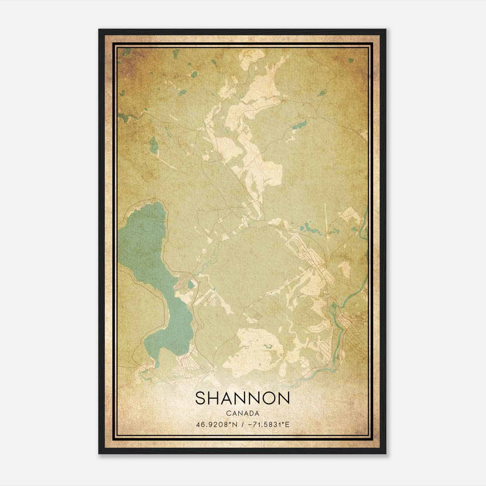 Vintage Shannon Canada Map Poster, Shannon City Road Wall Art Print