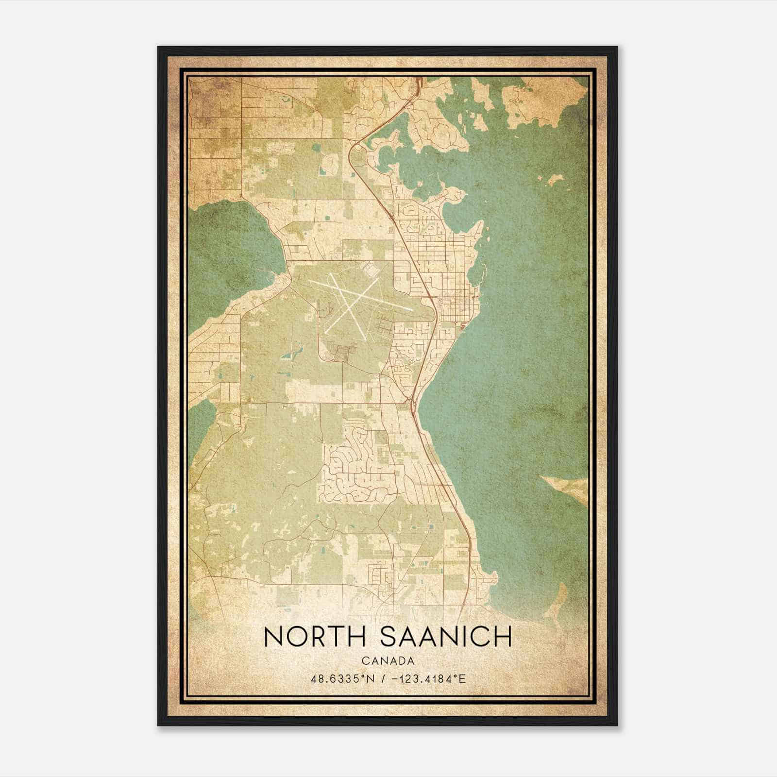 Vintage North Saanich Canada Map Poster, North Saanich City Road Wall Art Print