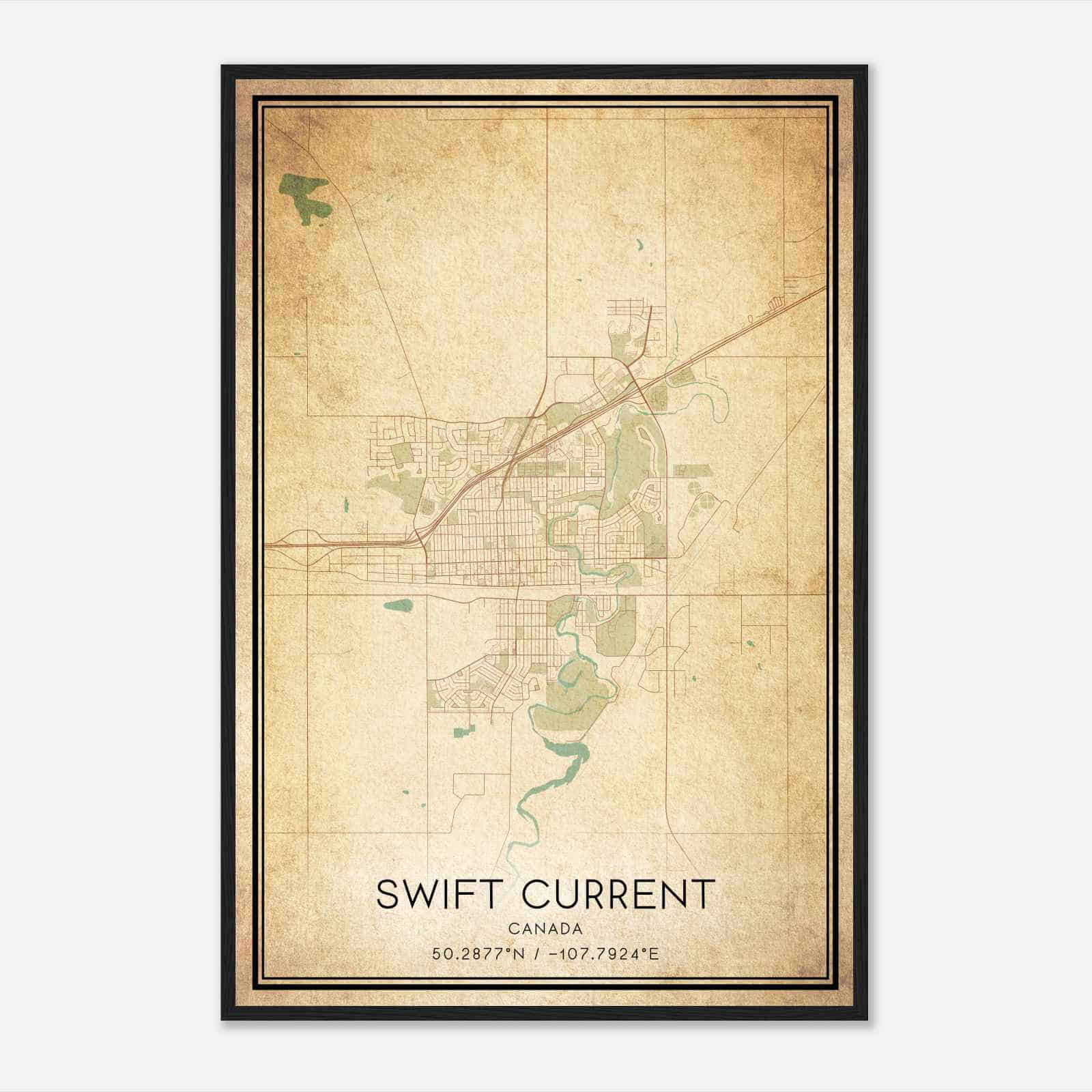 Vintage Swift Current Canada Map Poster, Swift Current City Road Wall Art Print
