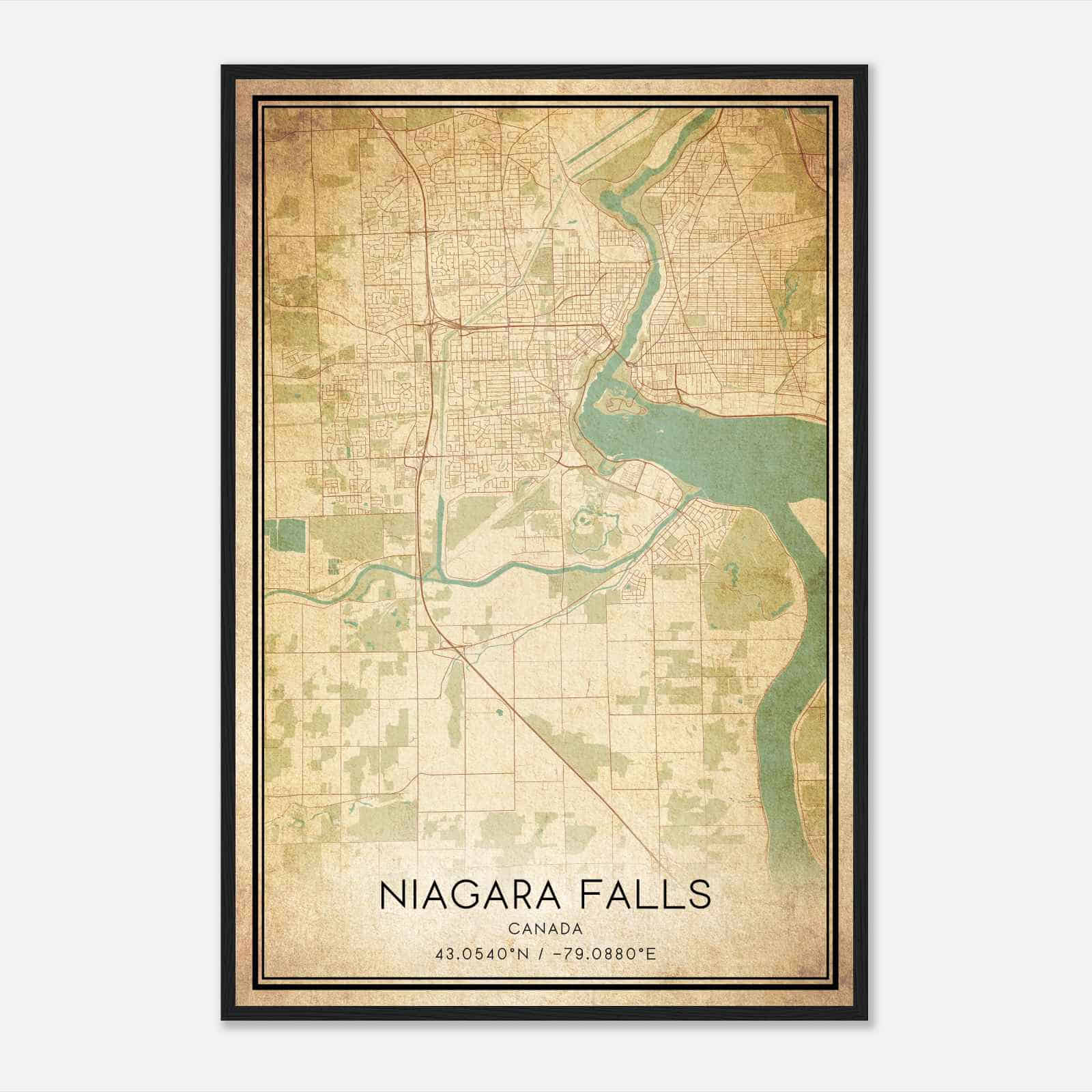 Vintage Niagara Falls Canada Map Poster, Niagara Falls City Road Wall Art Print