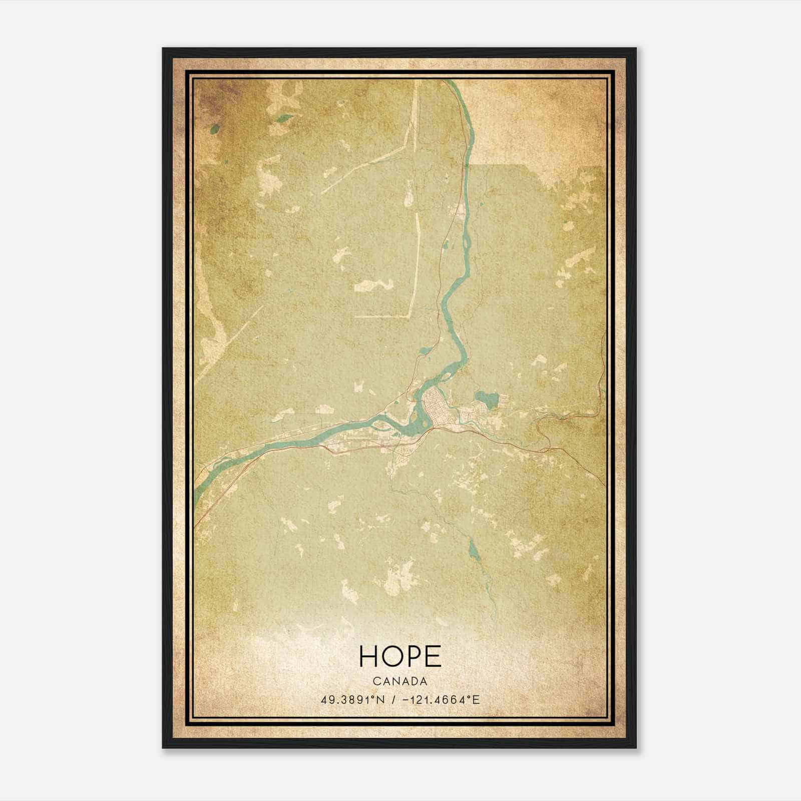 Vintage Hope Canada Map Poster, Hope City Road Wall Art Print