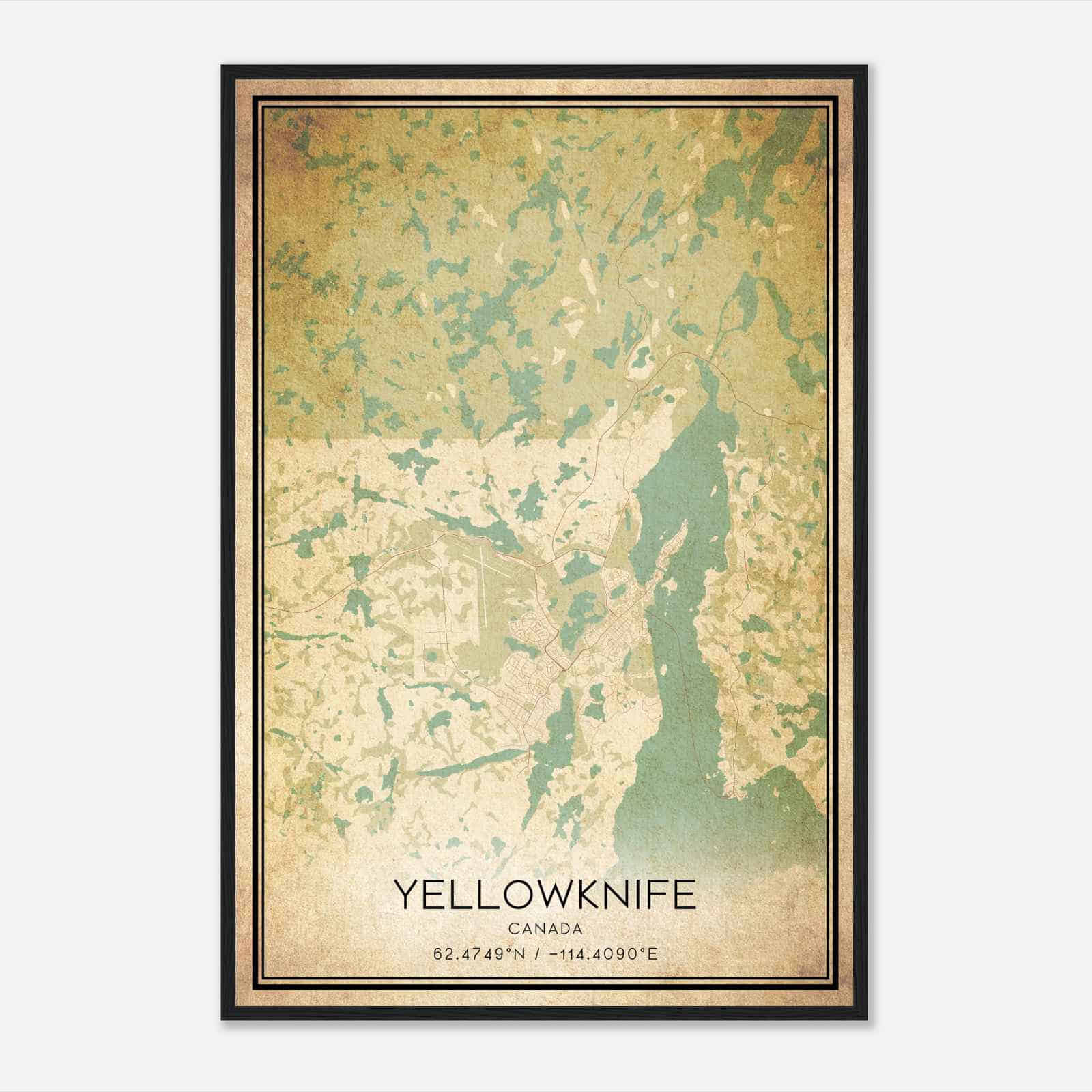 Vintage Yellowknife Canada Map Poster, Yellowknife City Road Wall Art Print
