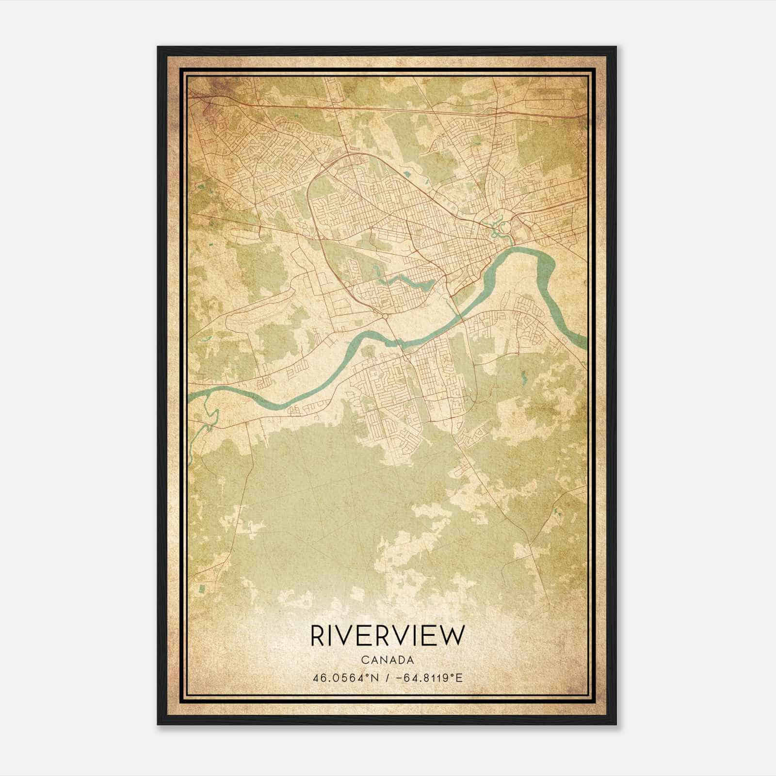 Vintage Riverview Canada Map Poster, Riverview City Road Wall Art Print