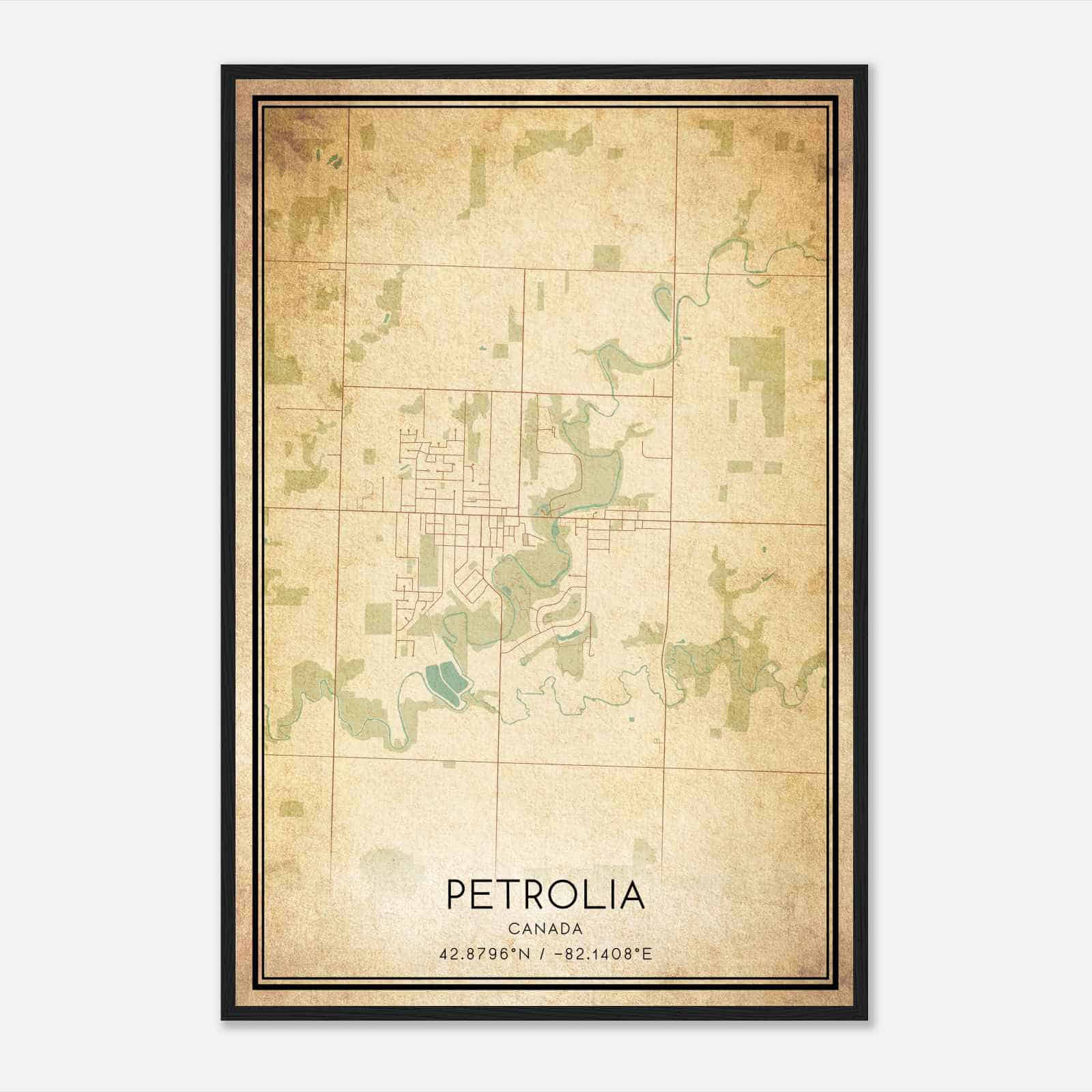 Vintage Petrolia Canada Map Poster, Petrolia City Road Wall Art Print