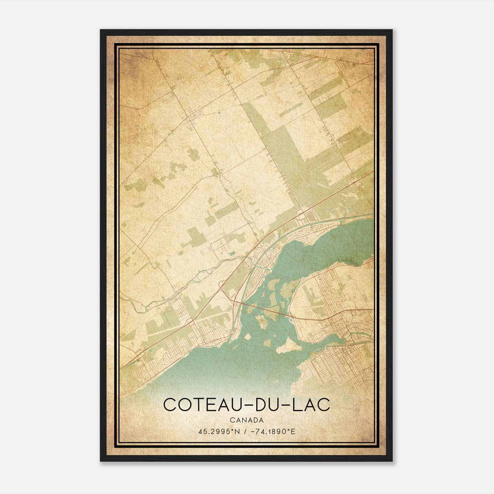 Vintage Coteau-du-Lac Canada Map Poster, Coteau-du-Lac City Road Wall Art Print