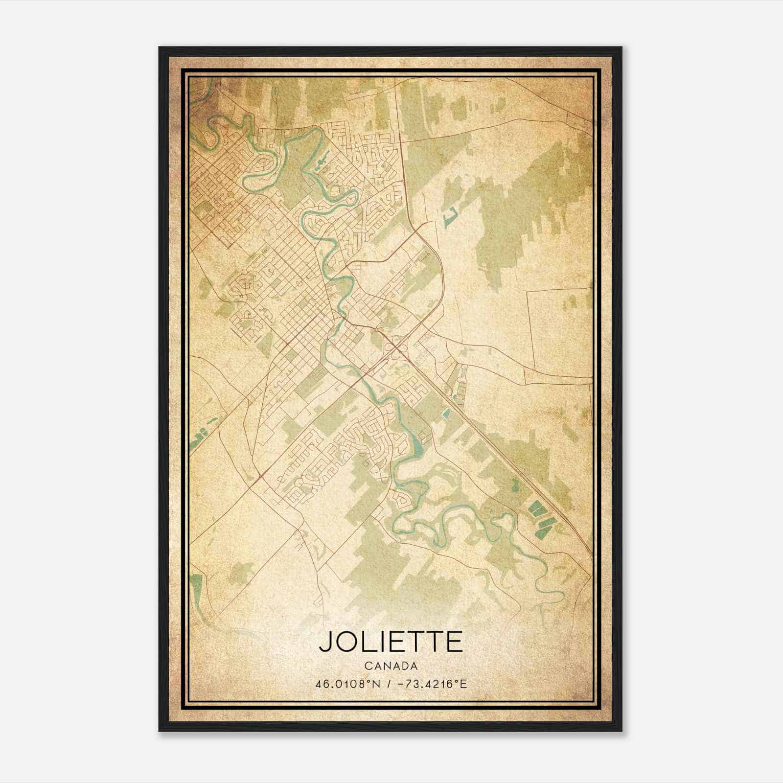 Vintage Joliette Canada Map Poster, Joliette City Road Wall Art Print