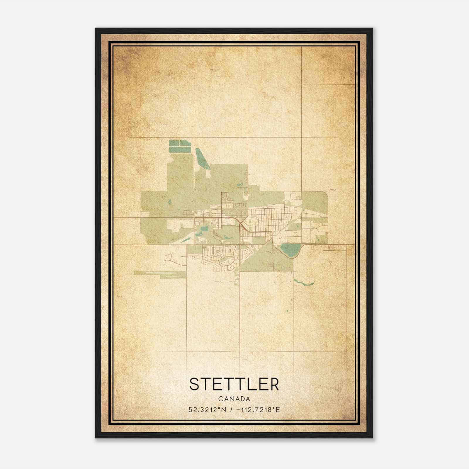 Vintage Stettler Canada Map Poster, Stettler City Road Wall Art Print