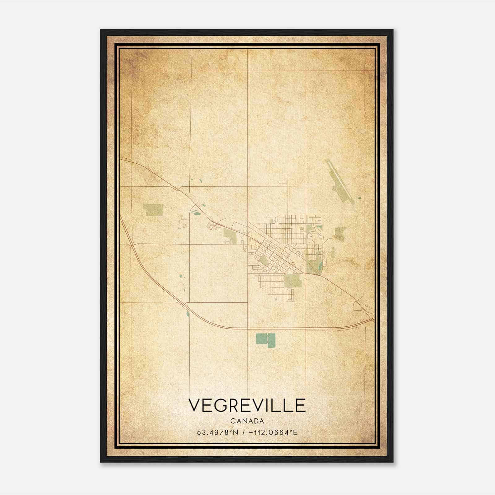 Vintage Vegreville Canada Map Poster, Vegreville City Road Wall Art Print