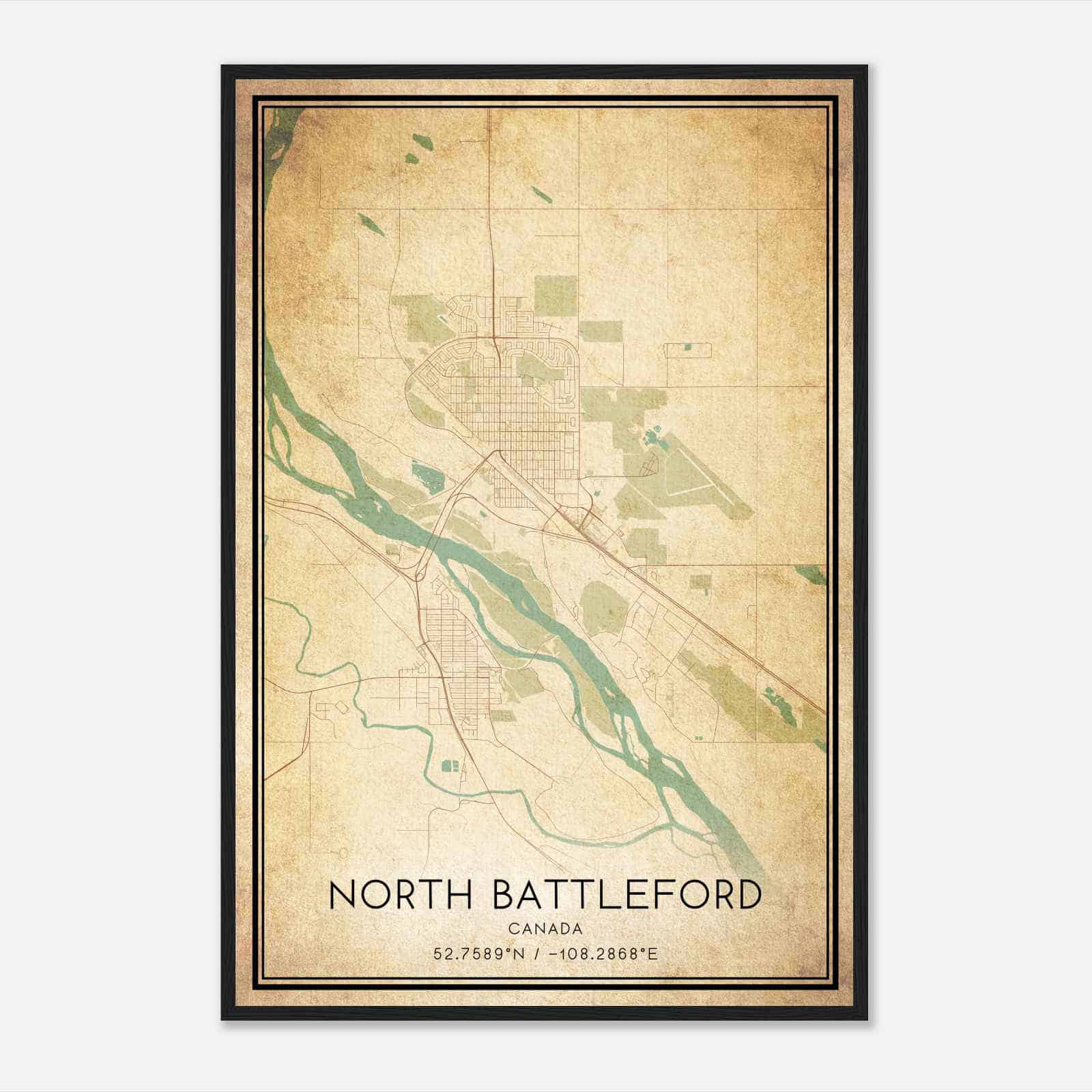 Vintage North Battleford Canada Map Poster, North Battleford City Road Wall Art Print