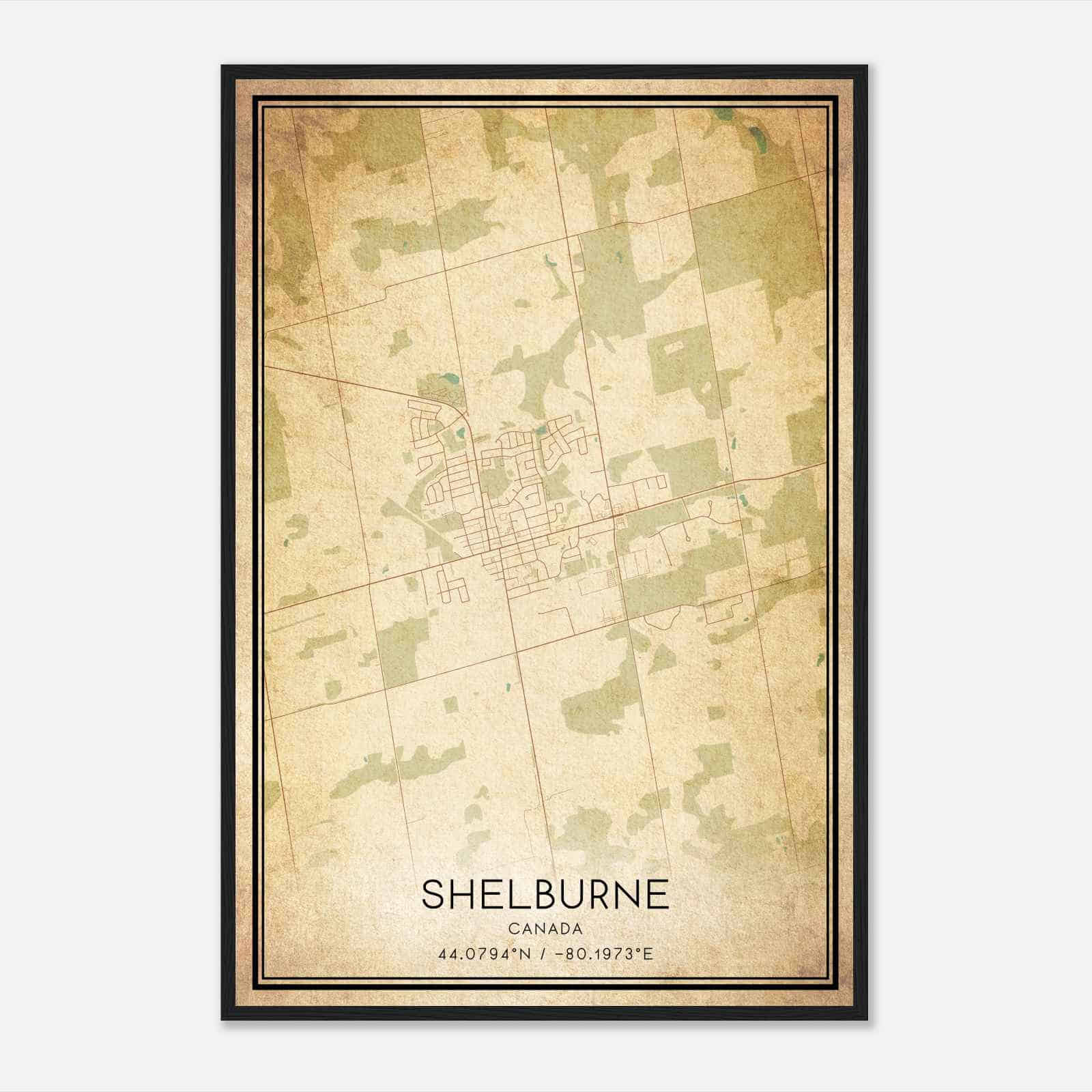 Vintage Shelburne Canada Map Poster, Shelburne City Road Wall Art Print