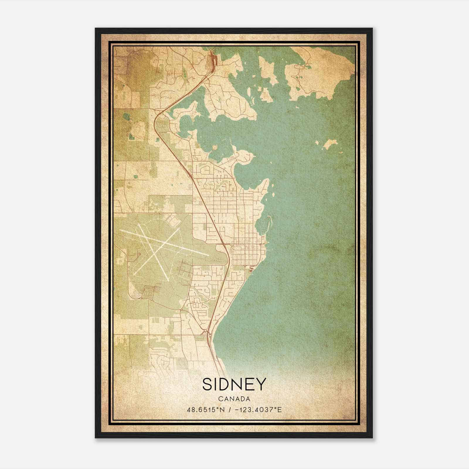 Vintage Sidney Canada Map Poster, Sidney City Road Wall Art Print