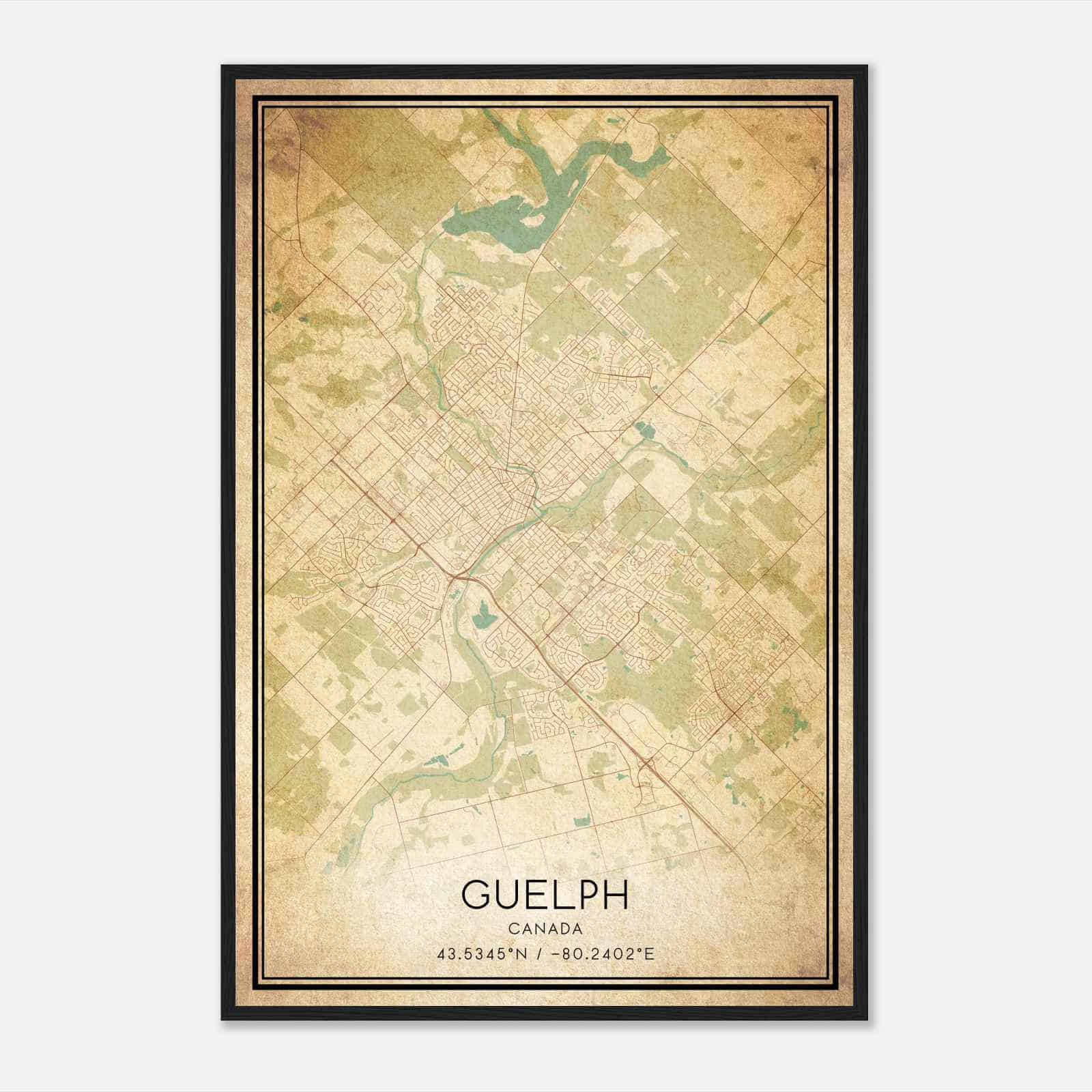 Vintage Guelph Canada Map Poster, Guelph City Road Wall Art Print