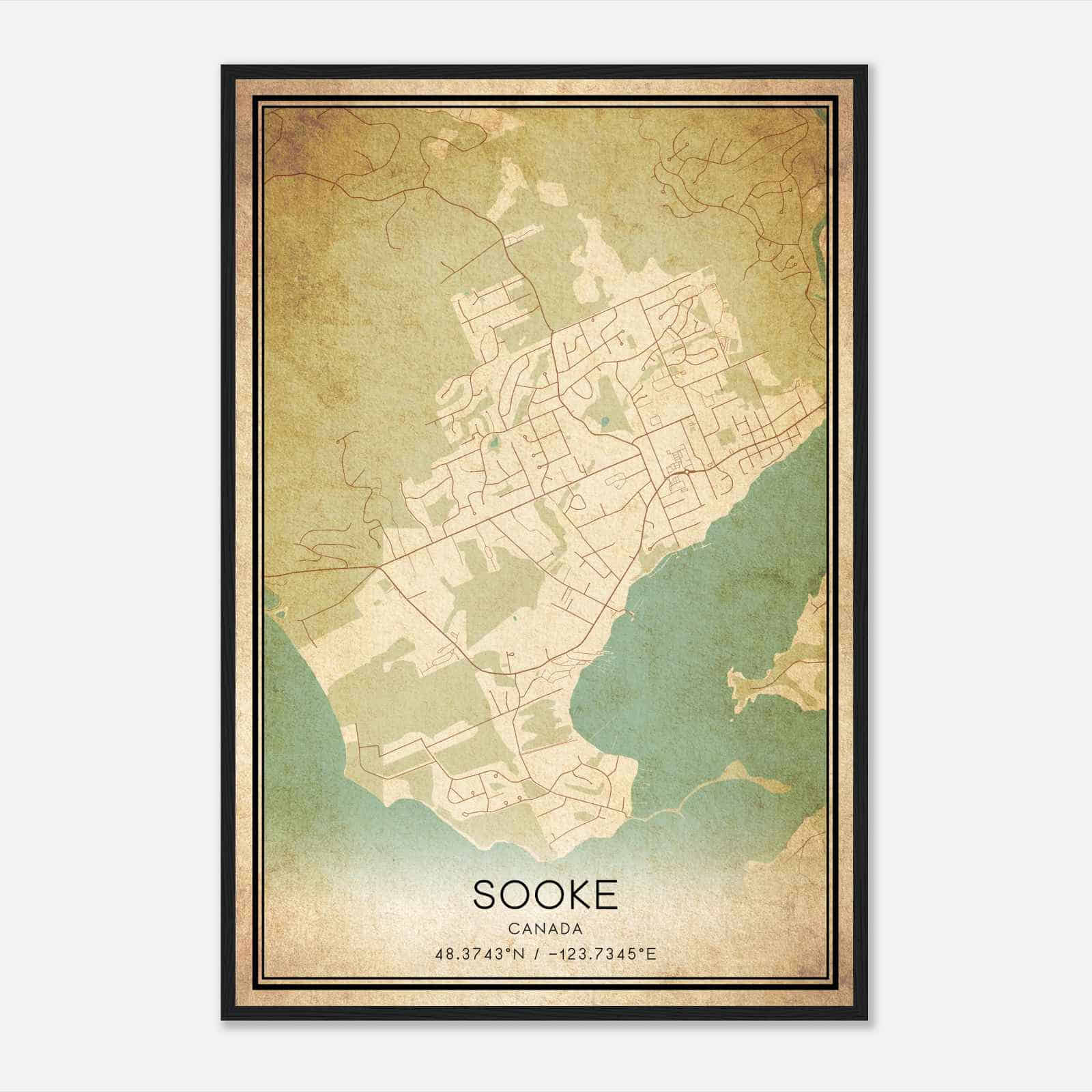 Vintage Sooke Canada Map Poster, Sooke City Road Wall Art Print