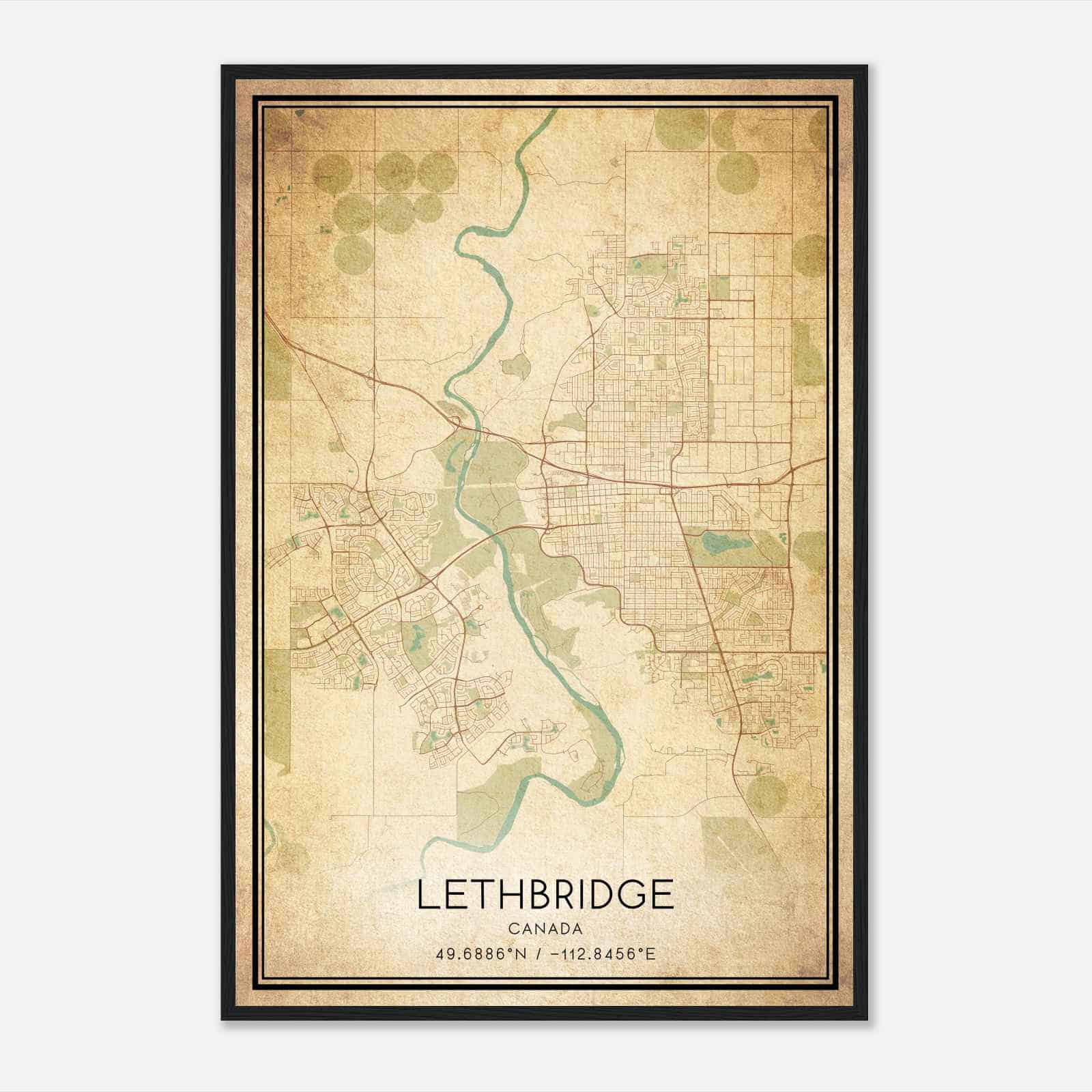 Vintage Lethbridge Canada Map Poster, Lethbridge City Road Wall Art Print