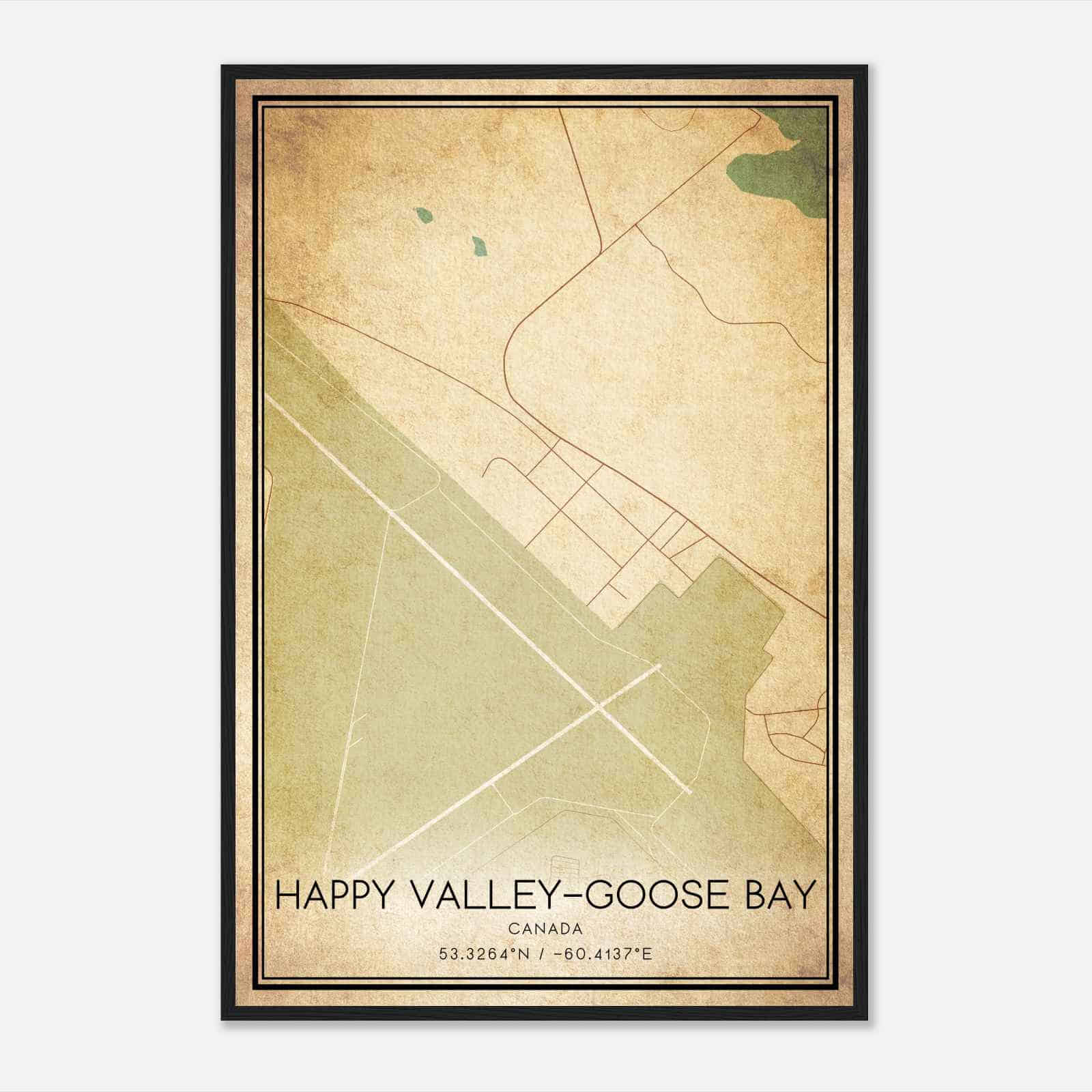 Vintage Happy Valley Canada Map Poster, Happy Valley City Road Wall Art Print