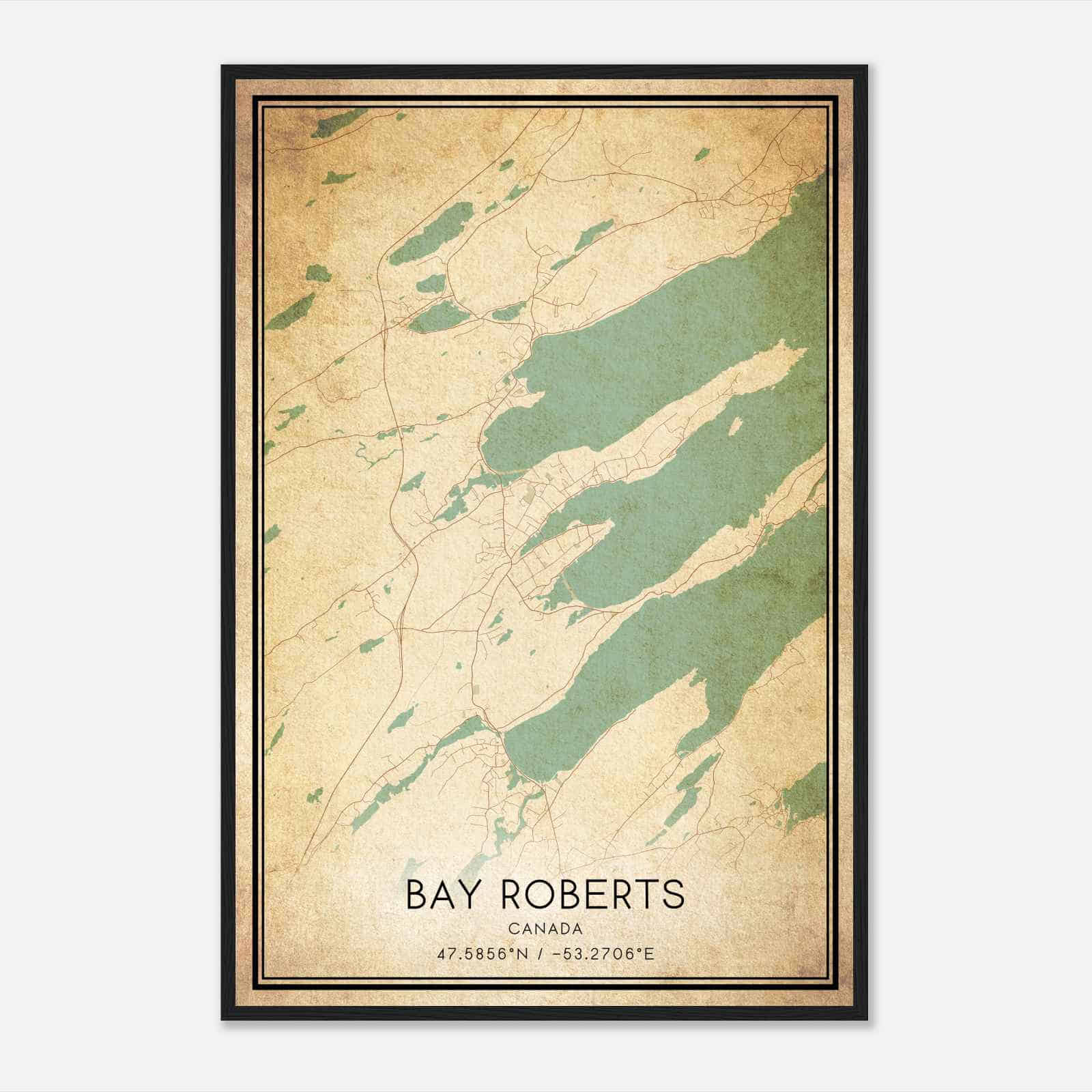 Vintage Bay Roberts Canada Map Poster, Bay Roberts City Road Wall Art Print