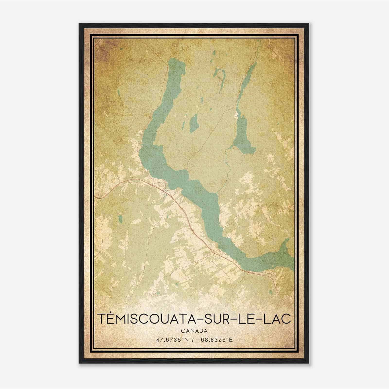 Vintage Temiscouata-sur-le-Lac Canada Map Poster, Temiscouata-sur-le-Lac City Road Wall Art Print