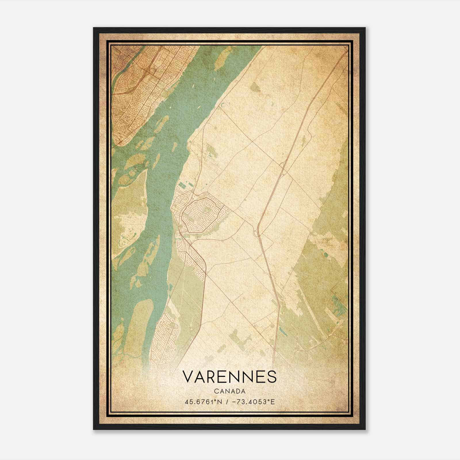 Vintage Varennes Canada Map Poster, Varennes City Road Wall Art Print