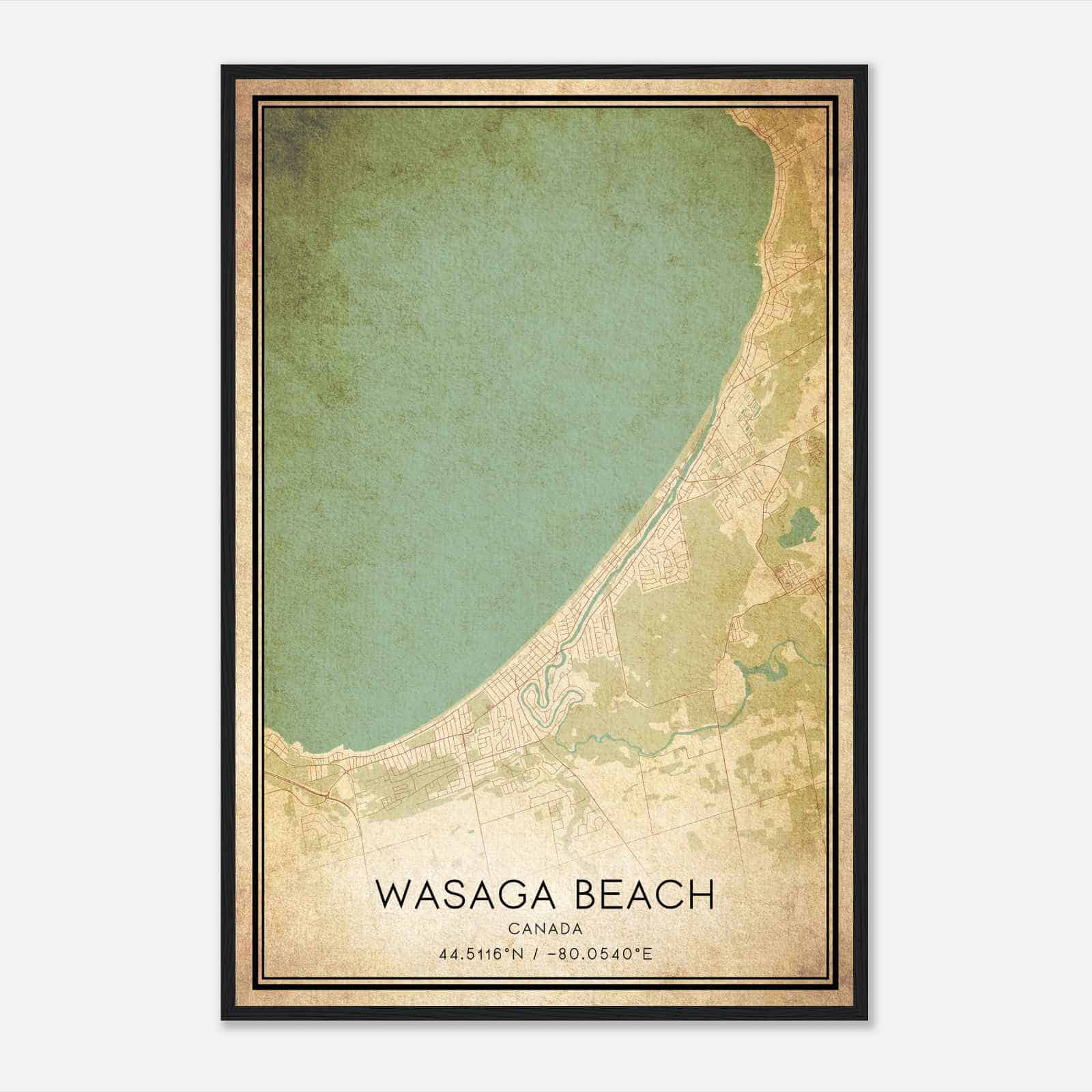 Vintage Wasaga Beach Canada Map Poster, Wasaga Beach City Road Wall Art Print