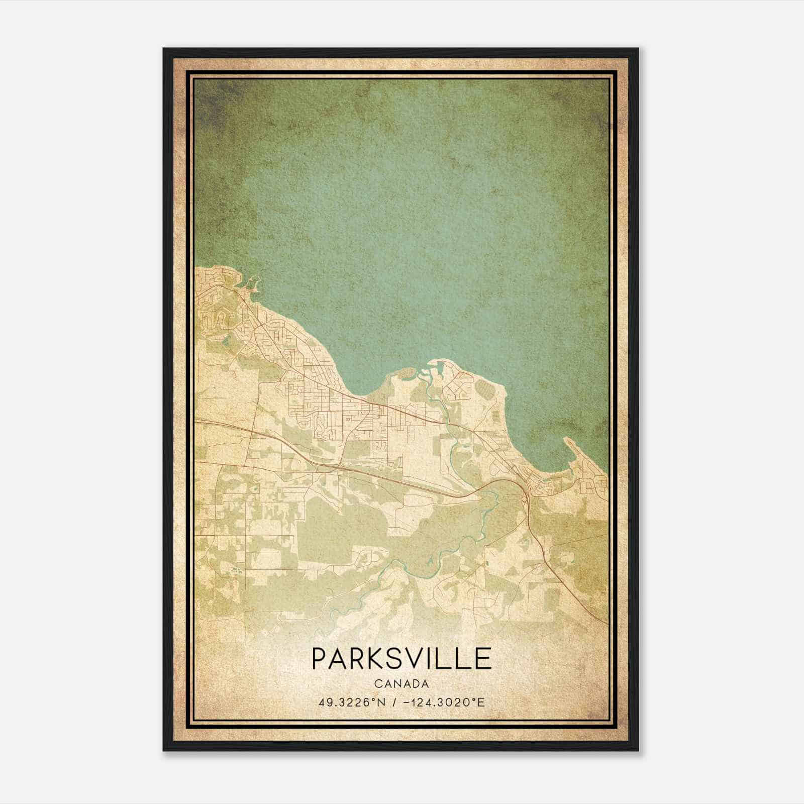 Vintage Parksville Canada Map Poster, Parksville City Road Wall Art Print