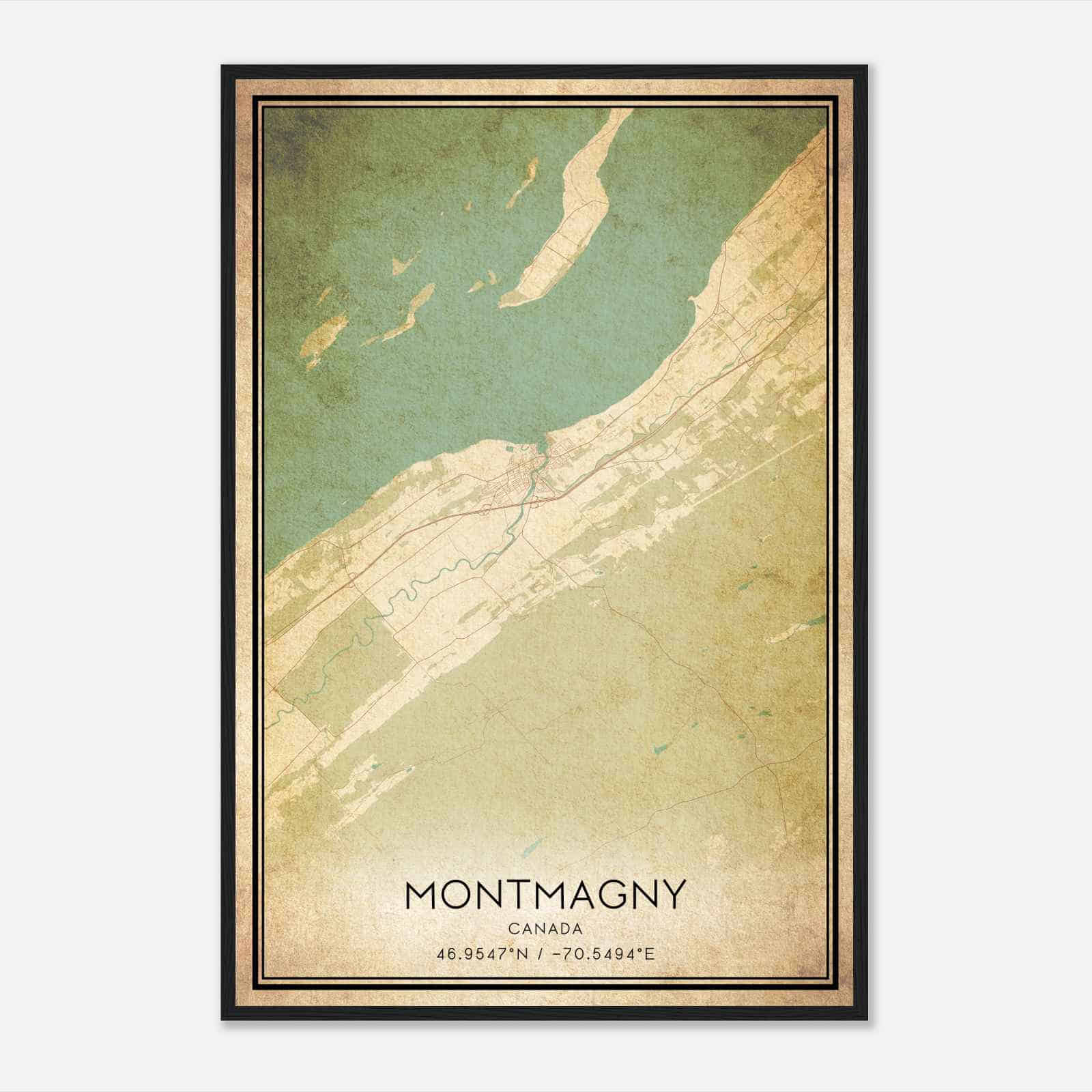 Vintage Montmagny Canada Map Poster, Montmagny City Road Wall Art Print