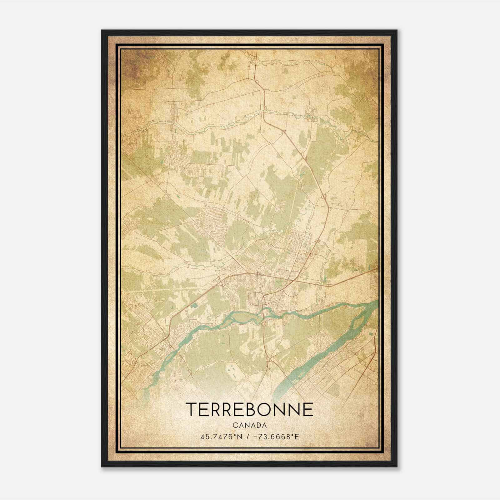 Vintage Terrebonne Canada Map Poster, Terrebonne City Road Wall Art Print