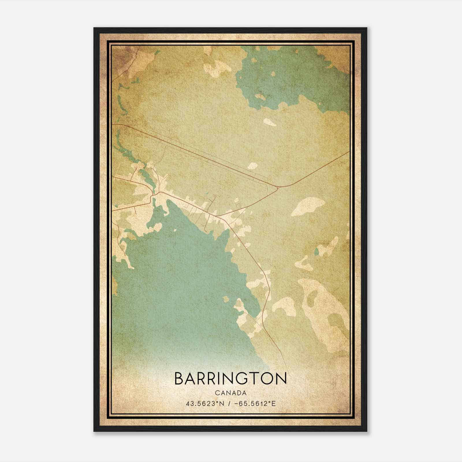 Vintage Barrington Canada Map Poster, Barrington City Road Wall Art Print