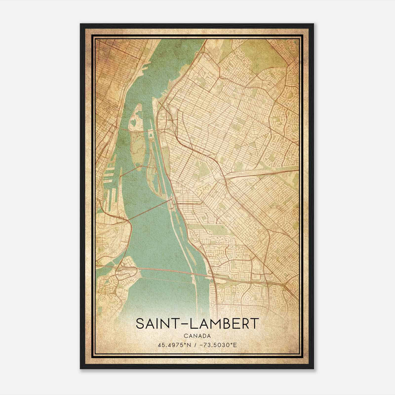 Vintage Saint-Lambert Canada Map Poster, Saint-Lambert City Road Wall Art Print