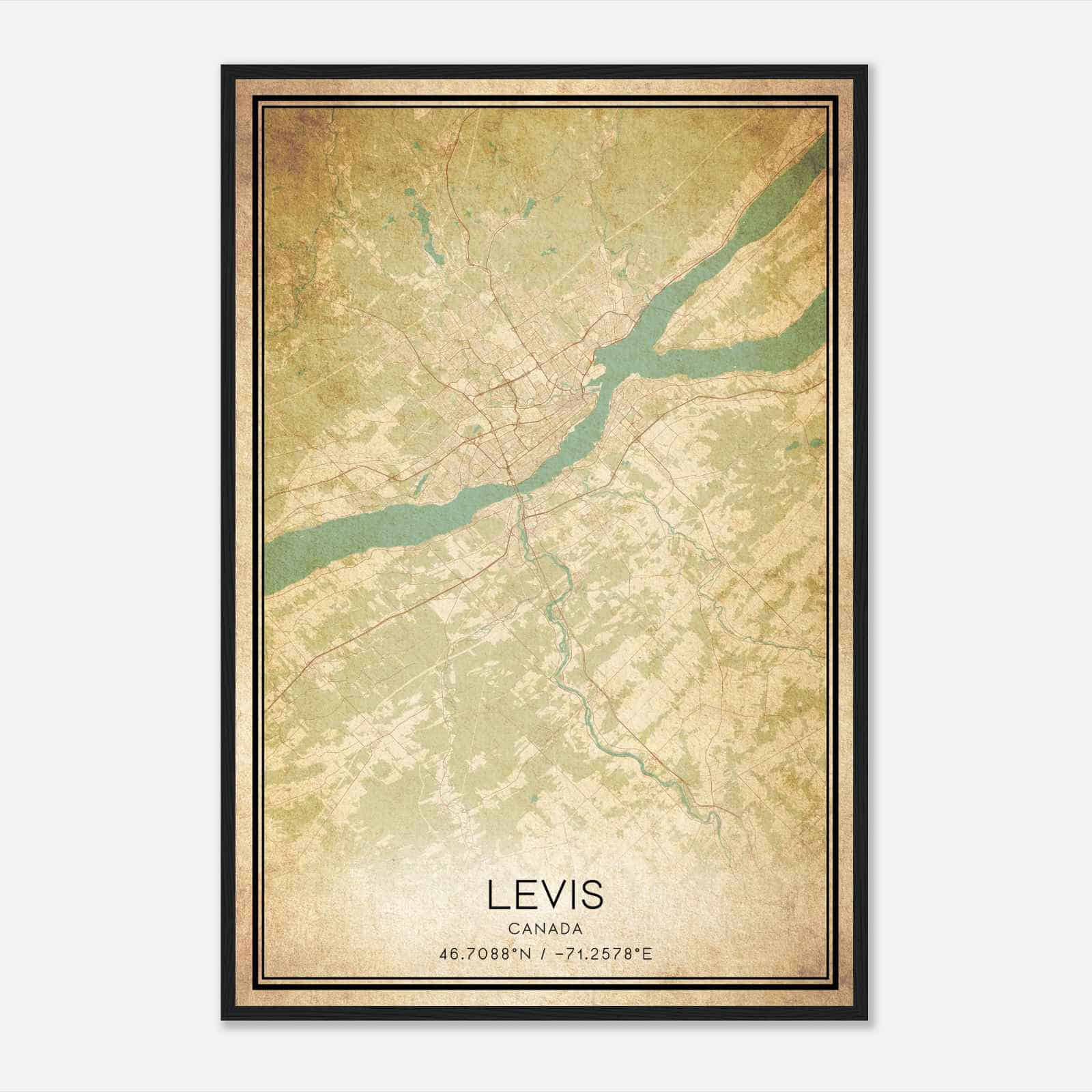 Vintage Levis Canada Map Poster, Levis City Road Wall Art Print