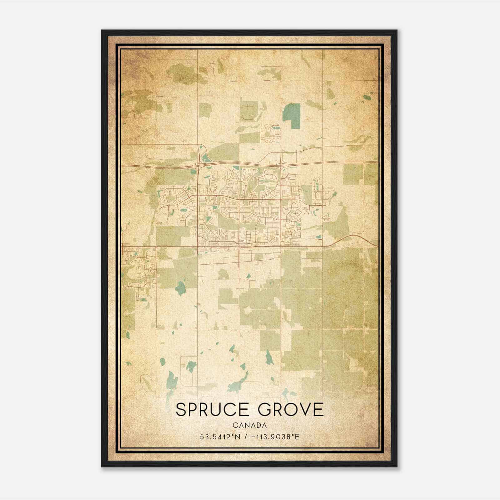 Vintage Spruce Grove Canada Map Poster, Spruce Grove City Road Wall Art Print