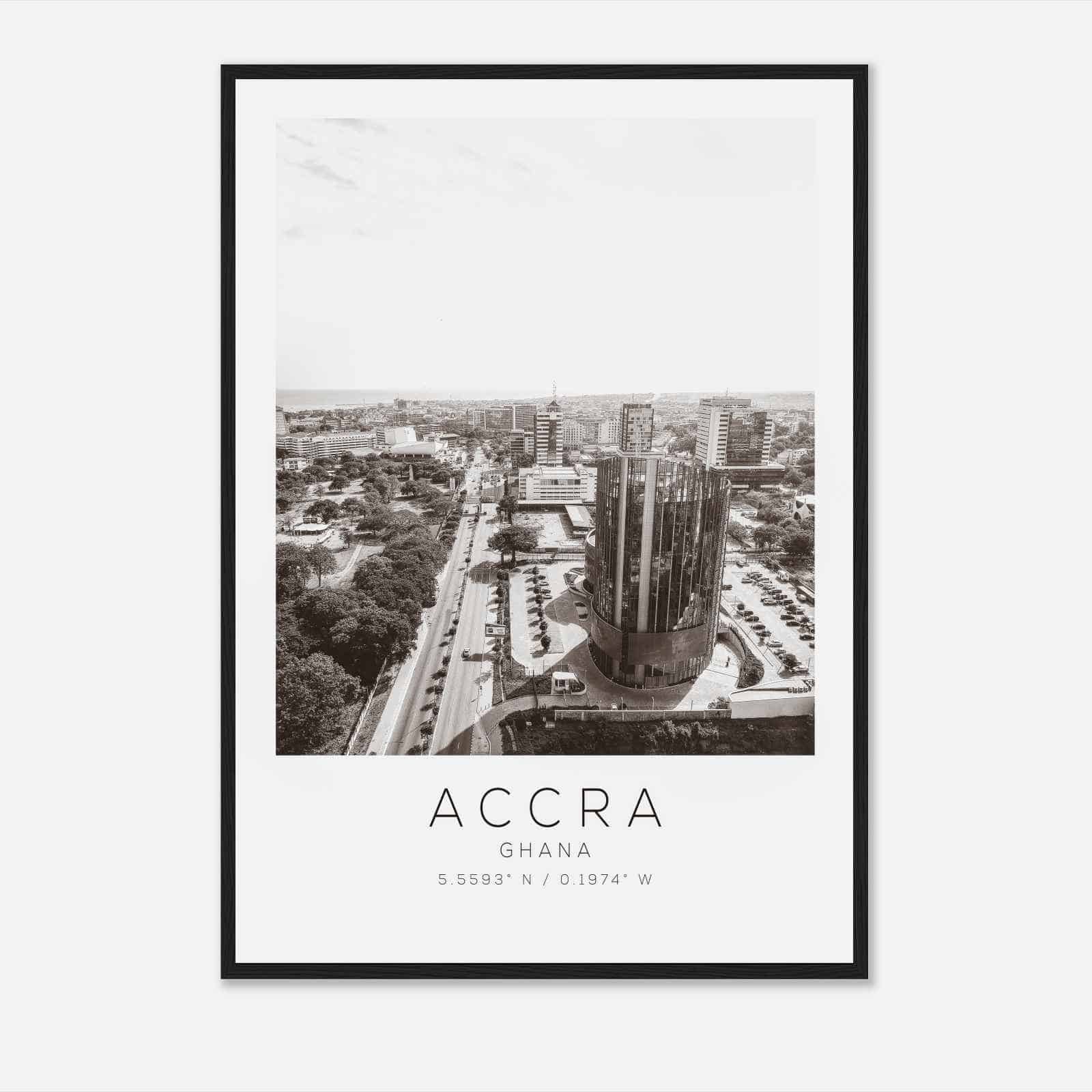 Accra Ghana Travel Photo Poster BW, Accra Travel Print, Minimalist Travel Poster Print