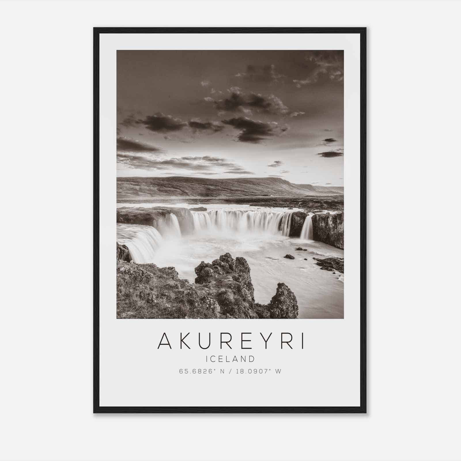 Akureyri Iceland Travel Photo Poster BW, Akureyri Travel Print, Minimalist Travel Poster Print