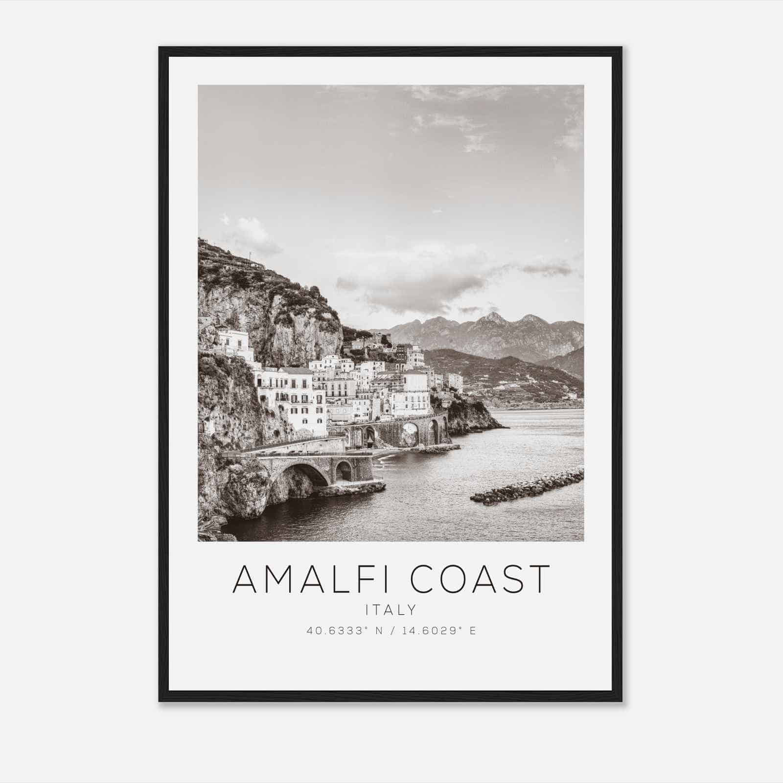 Amalfi Coast Italy Travel Photo Poster BW, Amalfi Coast Travel Print, Minimalist Travel Poster Print