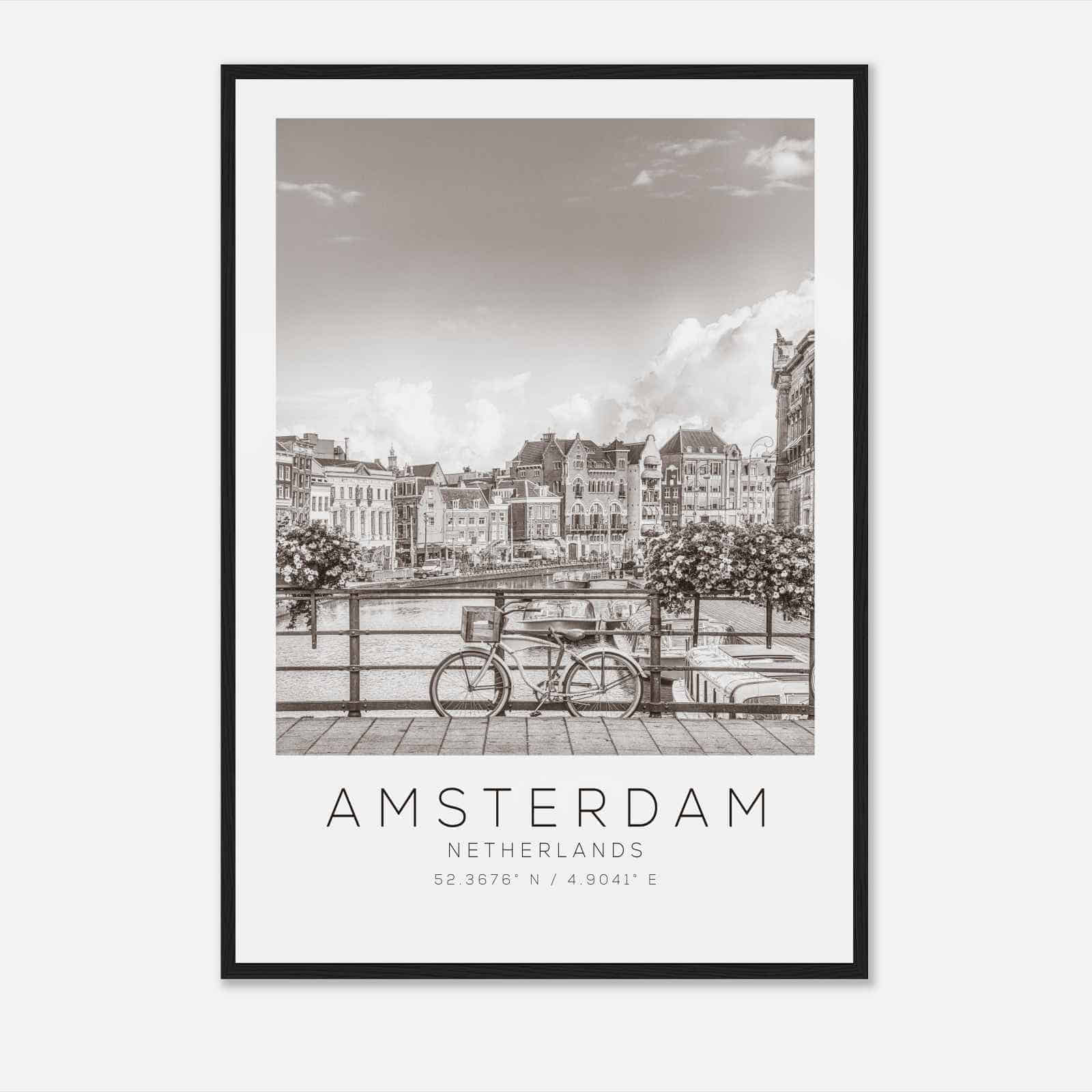 Amsterdam Netherlands Travel Photo Poster BW, Amsterdam Travel Print, Minimalist Travel Poster Print