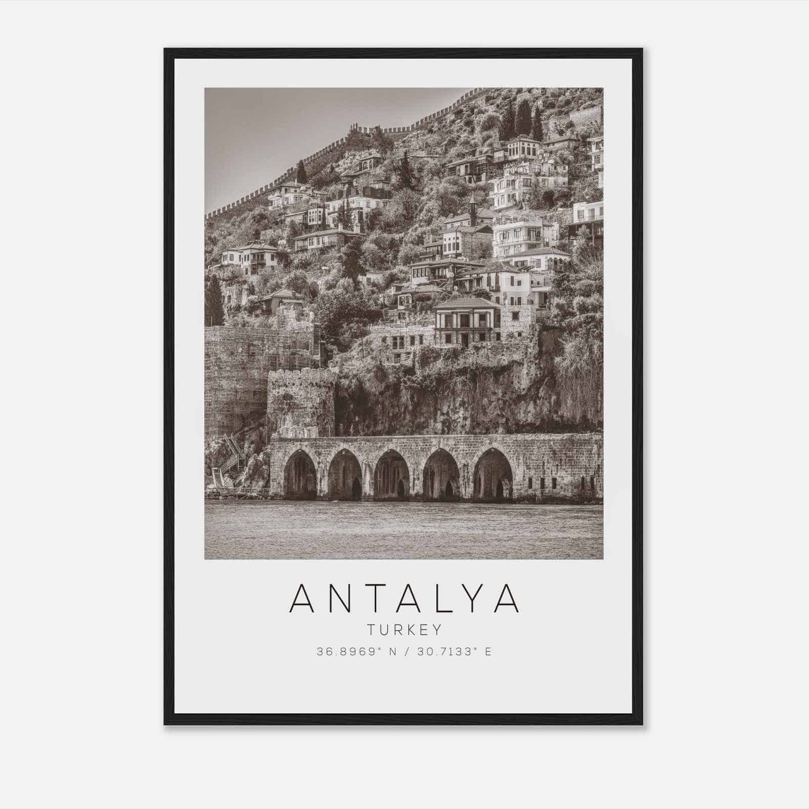 Antalya Turkey Travel Photo Poster BW, Antalya Travel Print, Minimalist Travel Poster Print DS2
