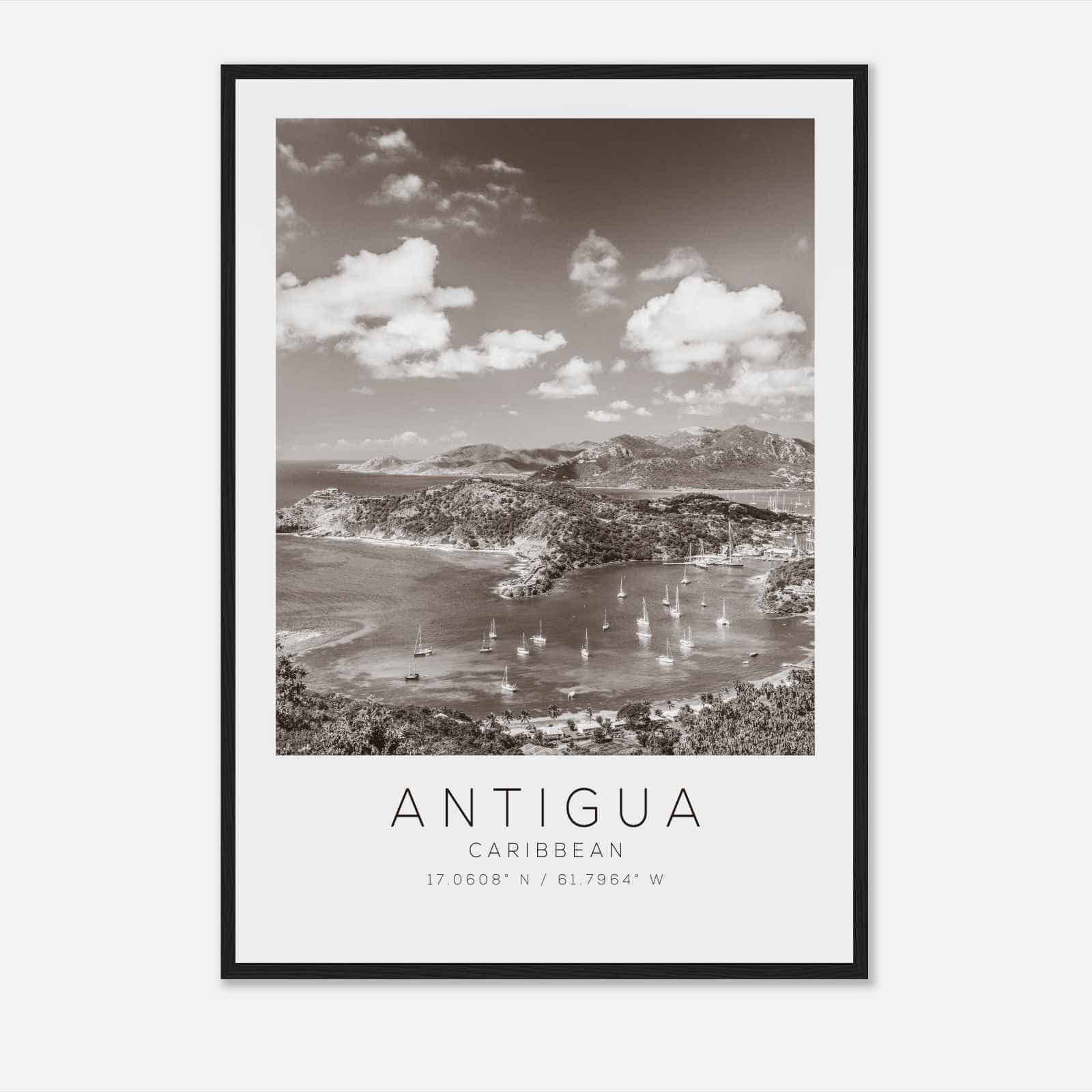 Antigua Caribbean Travel Photo Poster BW, Antigua Travel Print, Minimalist Travel Poster Print