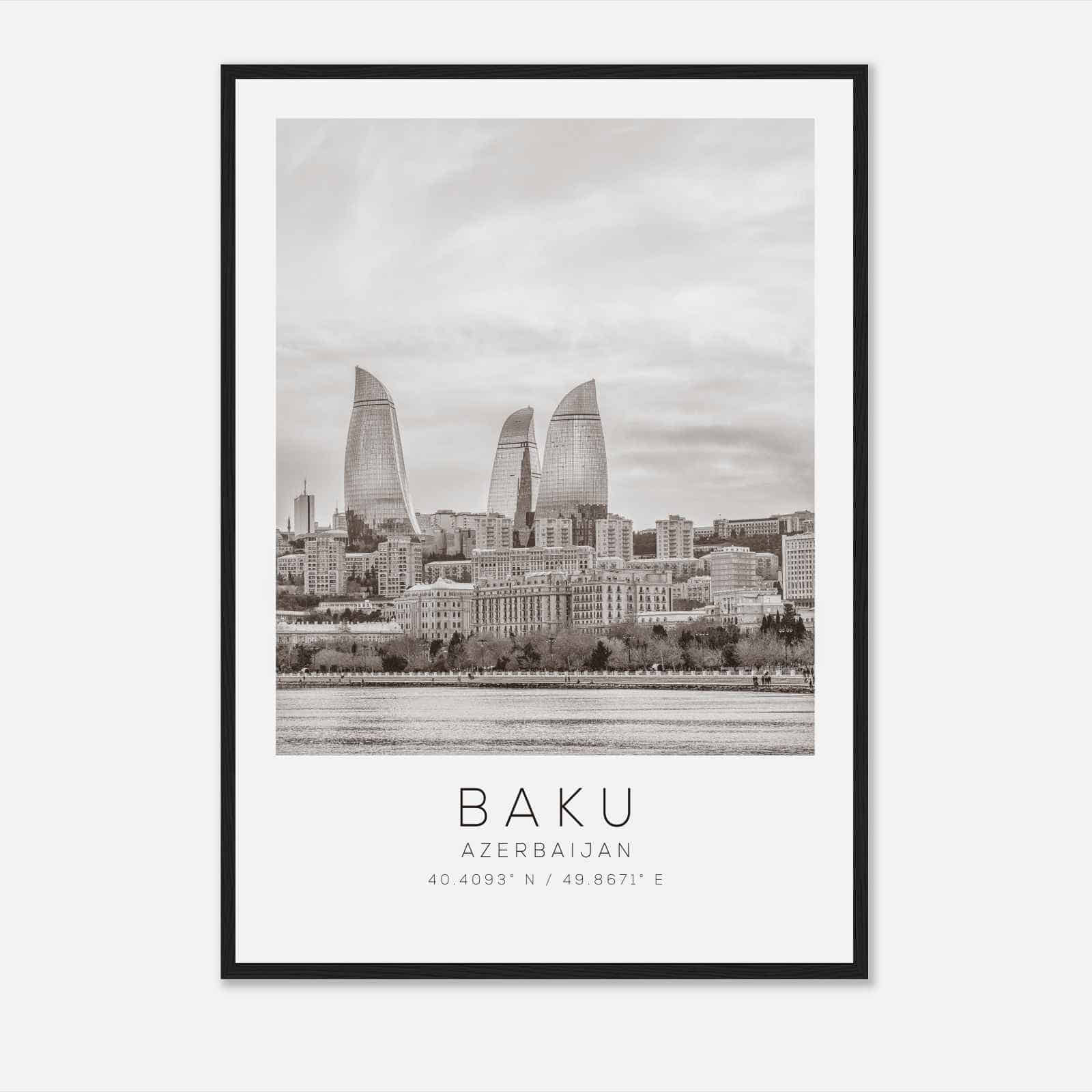 Baku Azerbaijan Travel Photo Poster BW, Baku Travel Print, Minimalist Travel Poster Print