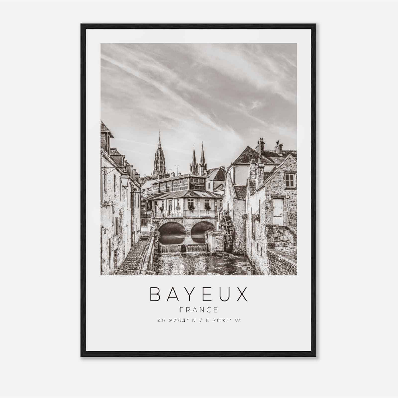 Bayeux France Travel Photo Poster BW, Bayeux Travel Print, Minimalist Travel Poster Print