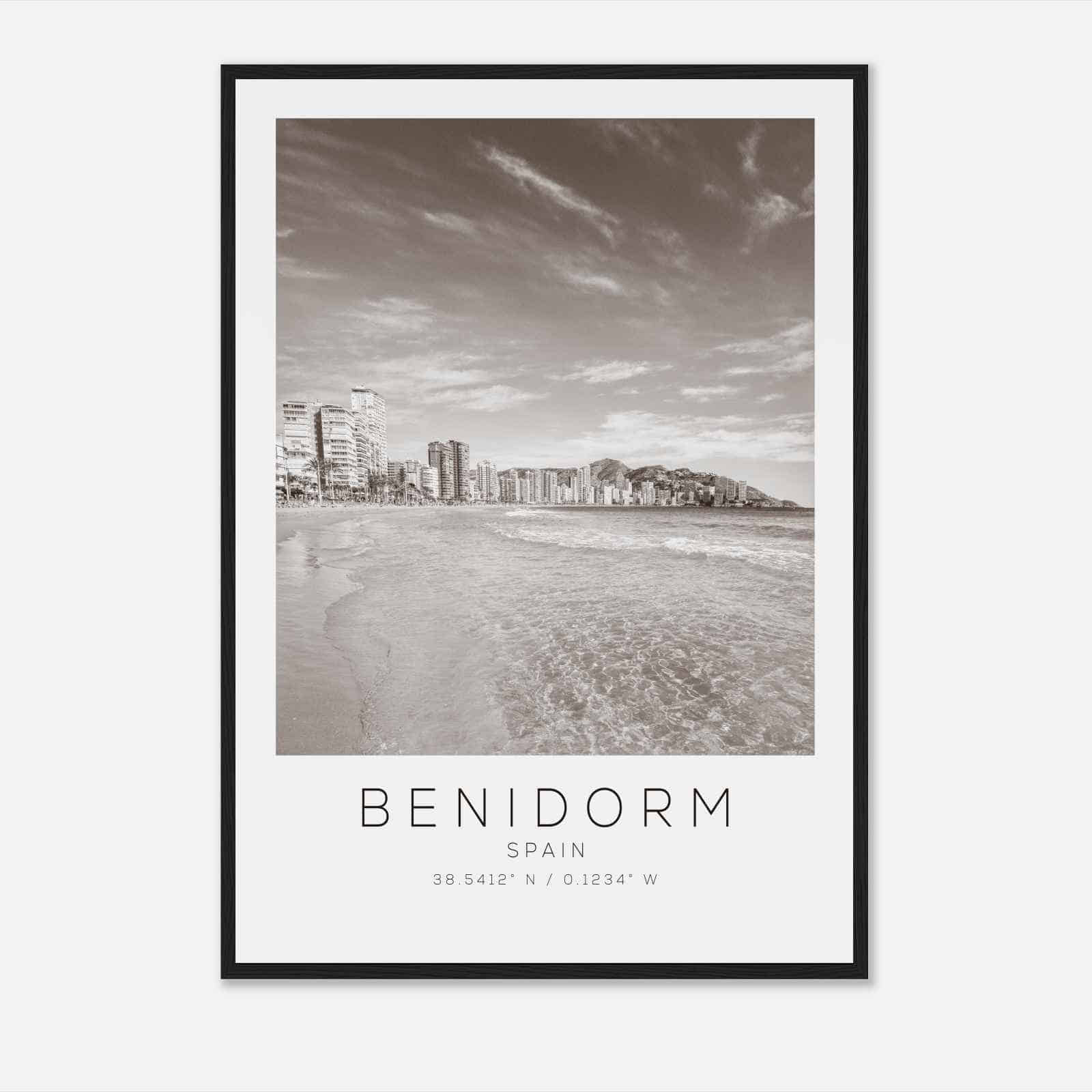 Benidorm Spain Travel Photo Poster BW, Benidorm Travel Print, Minimalist Travel Poster Print