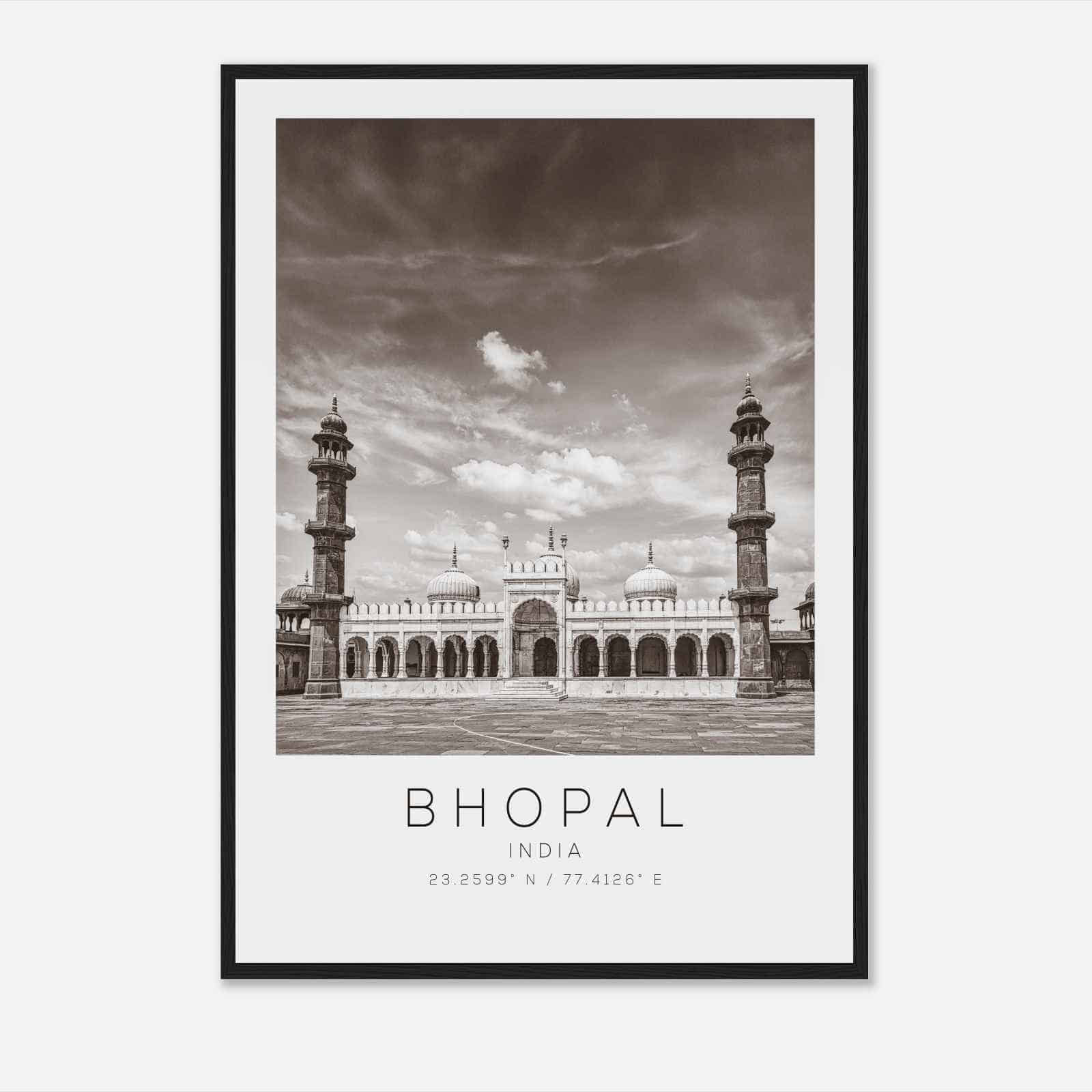 Bhopal India Travel Photo Poster BW, Bhopal Travel Print, Minimalist Travel Poster Print