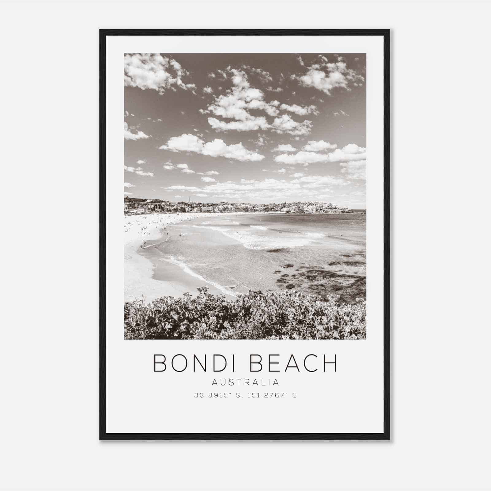 Bondi Beach Australia Travel Photo Poster BW, Bondi Beach Travel Print, Minimalist Travel Poster Print