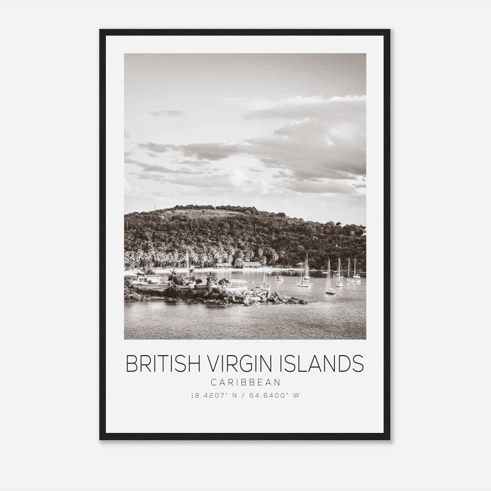 British Virgin Islands Caribbean Travel Photo Poster BW, British Virgin Islands Travel Print, Minimalist Travel Poster Print