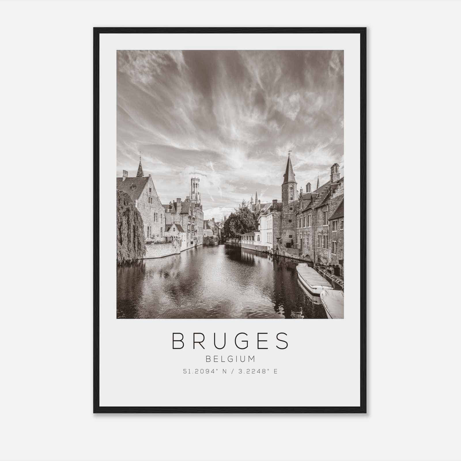Bruges Belgium Travel Photo Poster BW, Bruges Travel Print, Minimalist Travel Poster Print