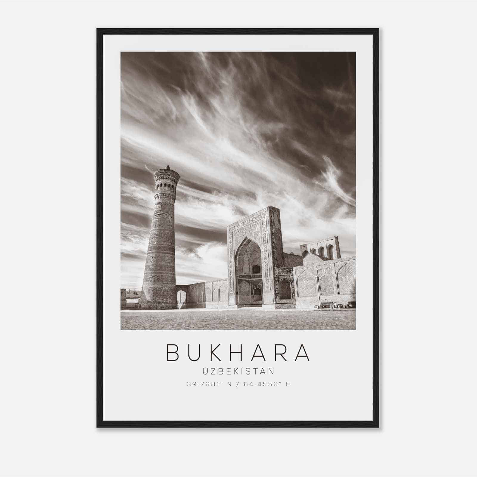 Bukhara Uzbekistan Travel Photo Poster BW, Bukhara Travel Print, Minimalist Travel Poster Print