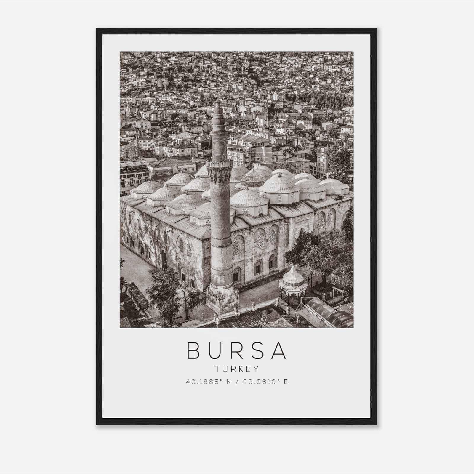 Bursa Turkey Travel Photo Poster BW, Bursa Travel Print, Minimalist Travel Poster Print