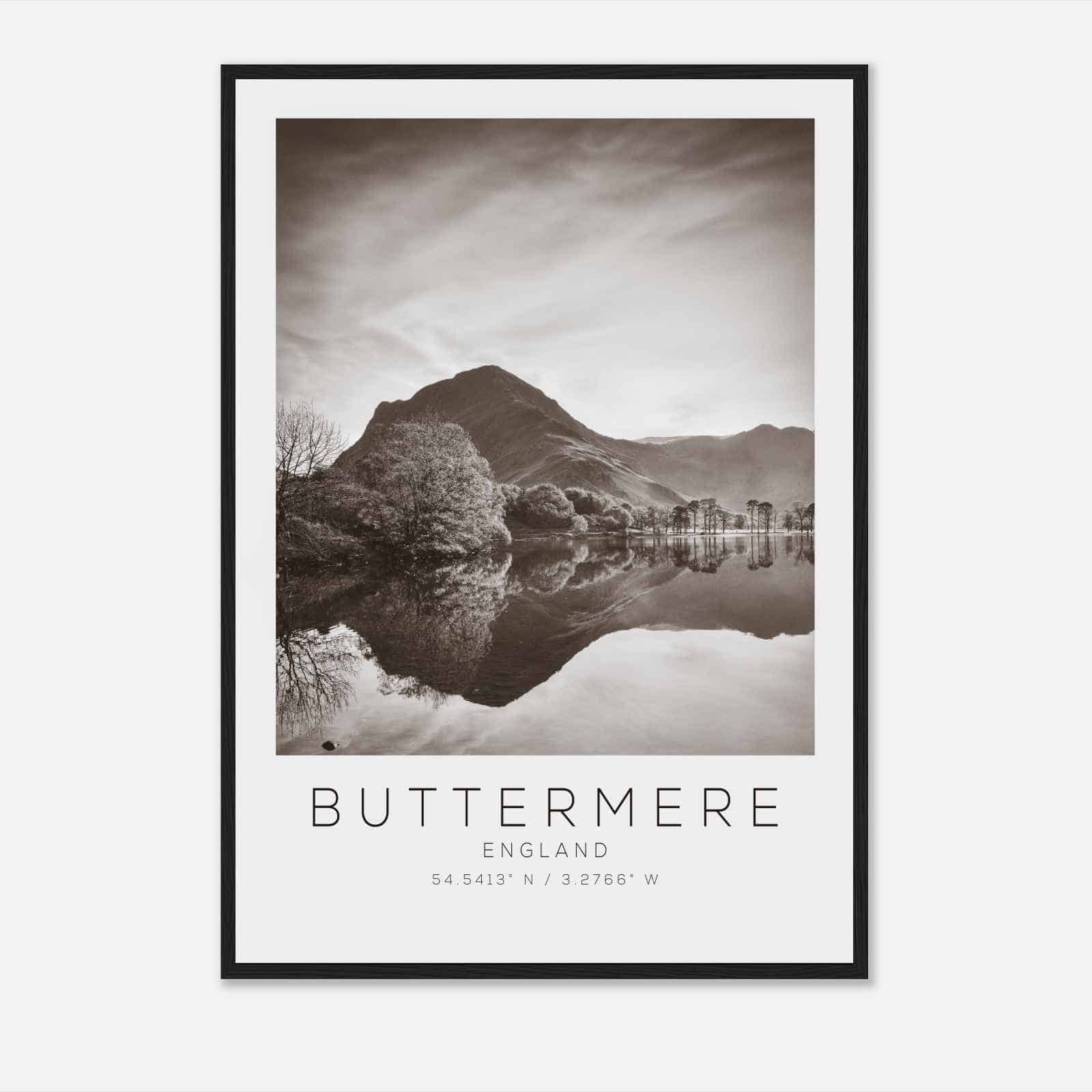 Buttermere England Travel Photo Poster BW, Buttermere Travel Print, Minimalist Travel Poster Print