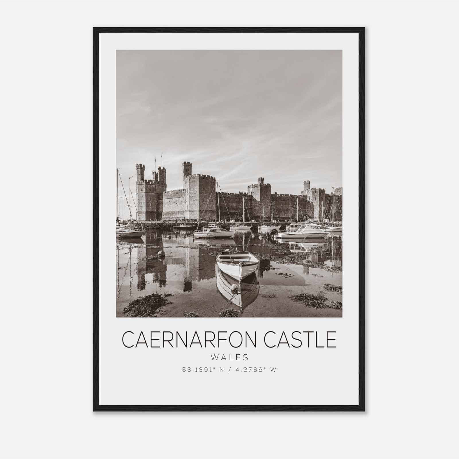 Caernarfon Castle Wales Travel Photo Poster BW, Caernarfon Castle Travel Print, Minimalist Travel Poster Print