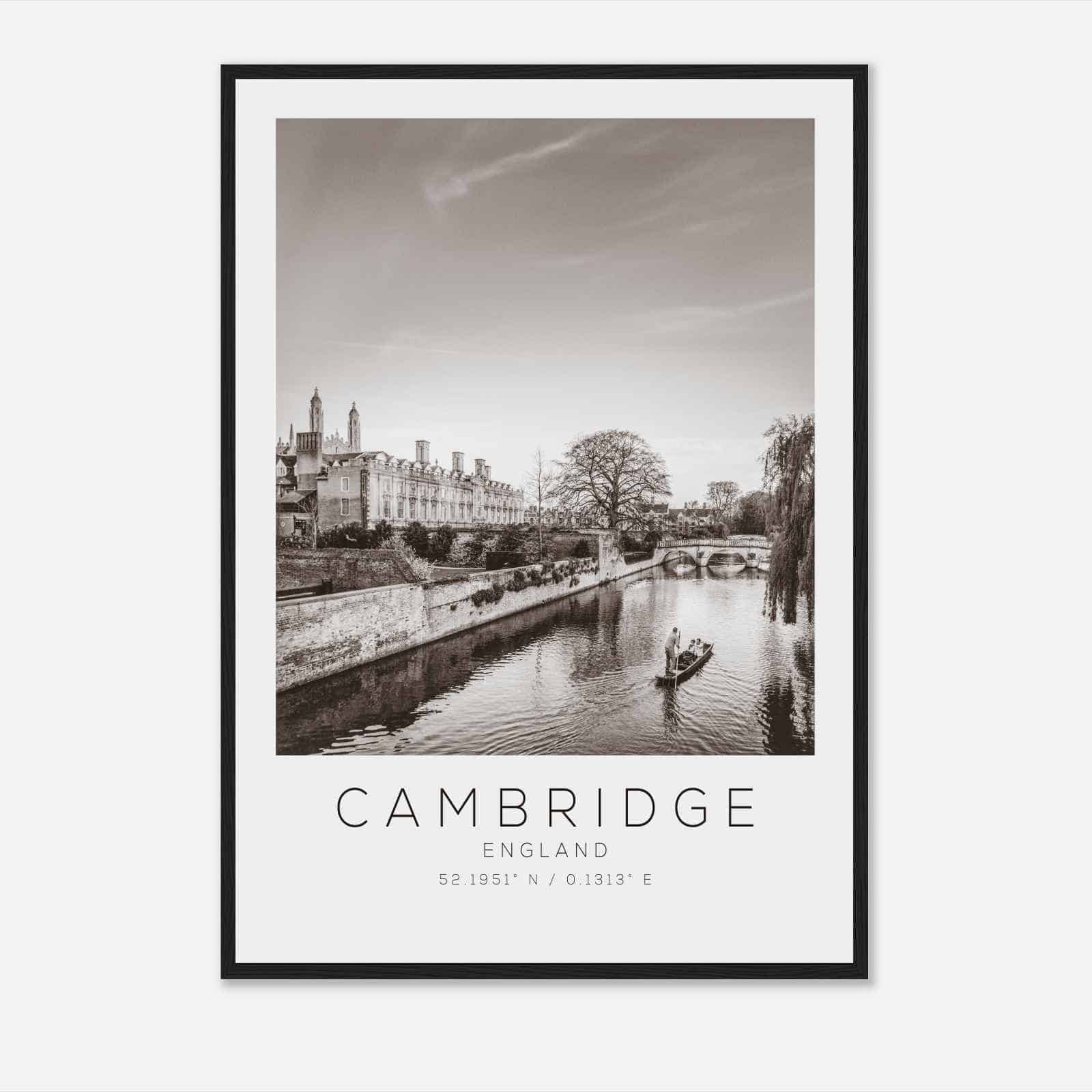 Cambridge England Travel Photo Poster BW, Cambridge Travel Print, Minimalist Travel Poster Print