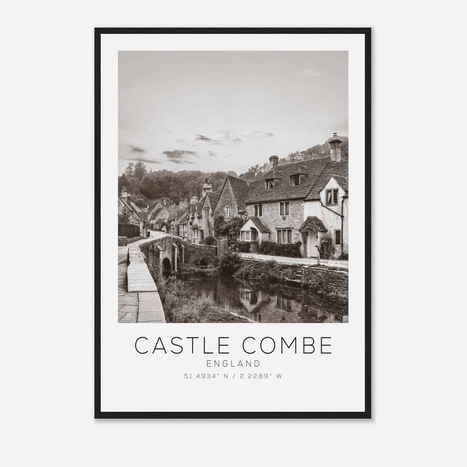 Castle Combe England Travel Photo Poster BW, Castle Combe Travel Print, Minimalist Travel Poster Print