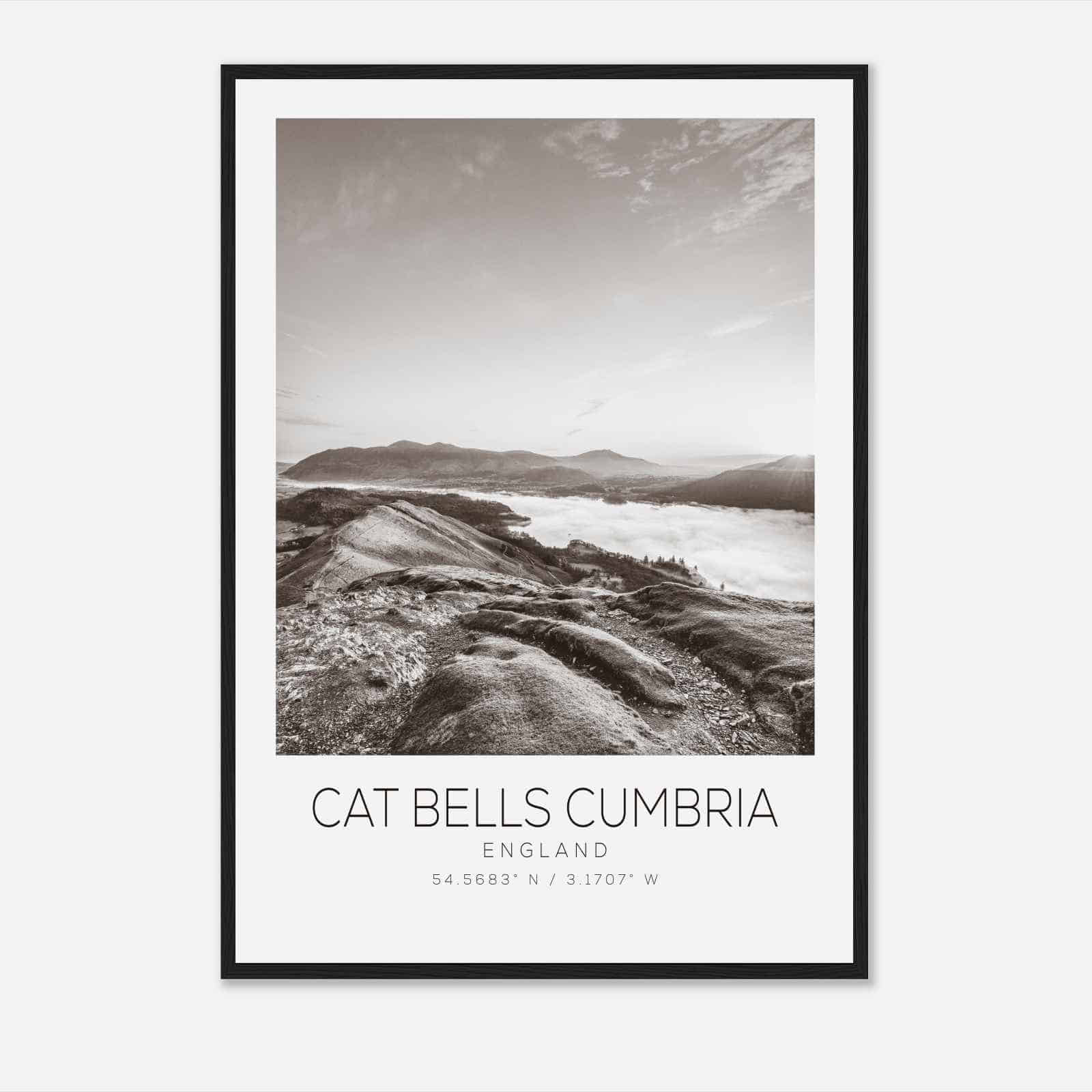Cat Bells Cumbria England Travel Photo Poster BW, Cat Bells Cumbria Travel Print, Minimalist Travel Poster Print